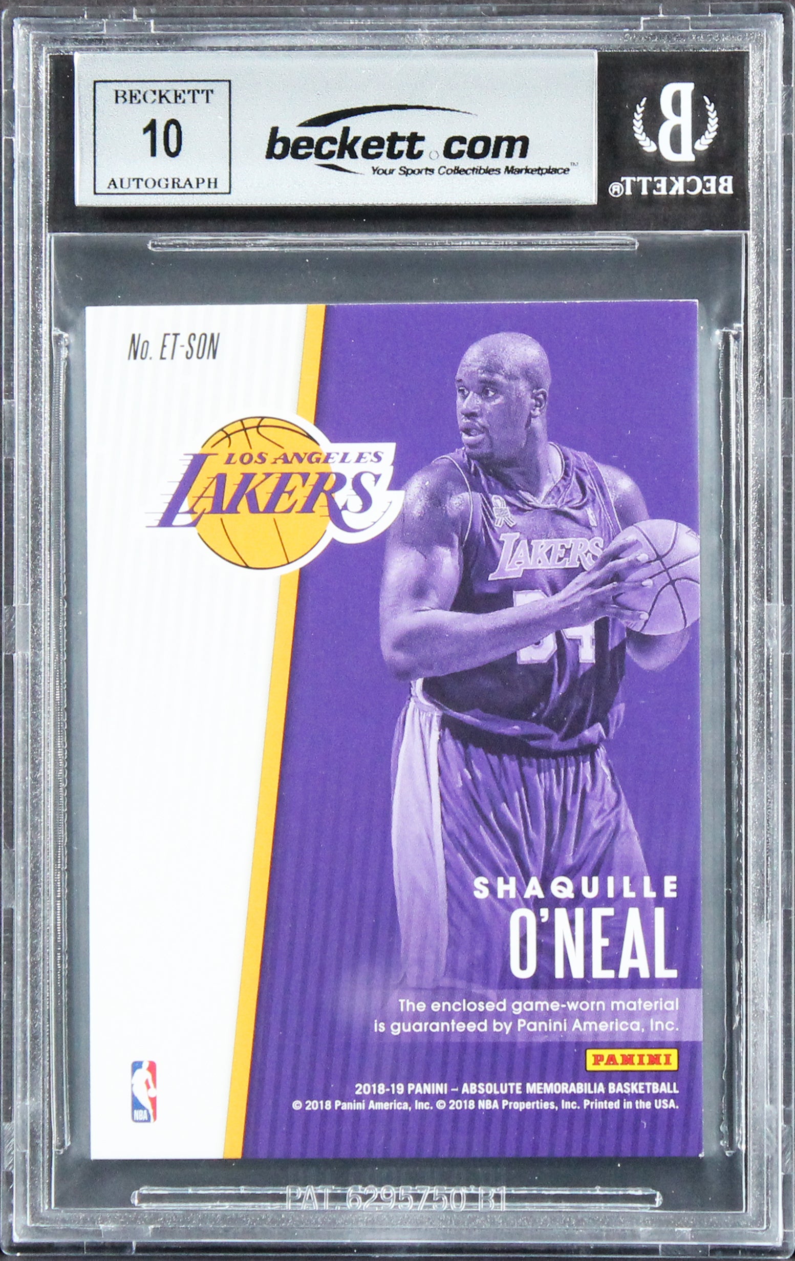 Shaquille O'Neal Signed 2018 Absolute Threads #7 #08/75 Card Auto 10! BAS Slab