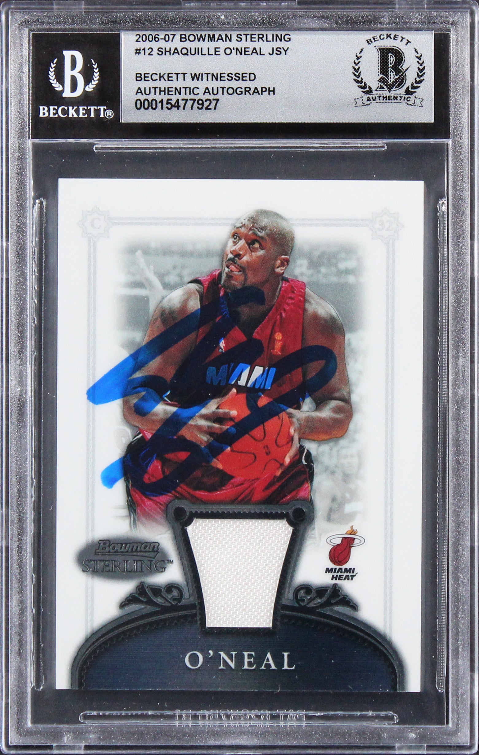 Heat Shaquille O'Neal Signed 2006 Bowman Sterling #12 JSY Card Auto 10! BAS Slab