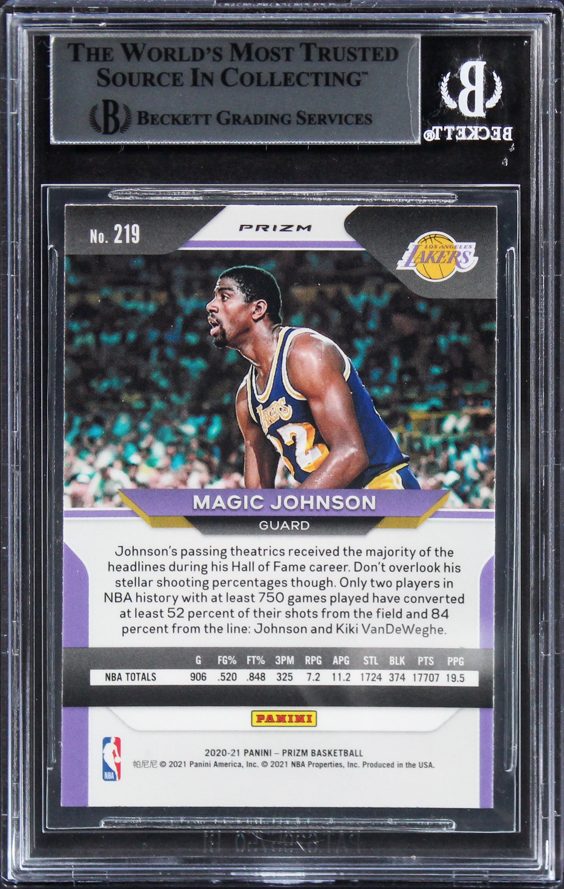 Lakers Magic Johnson Signed 2020 Panini Prizms Silver #219 Card BAS Slabbed