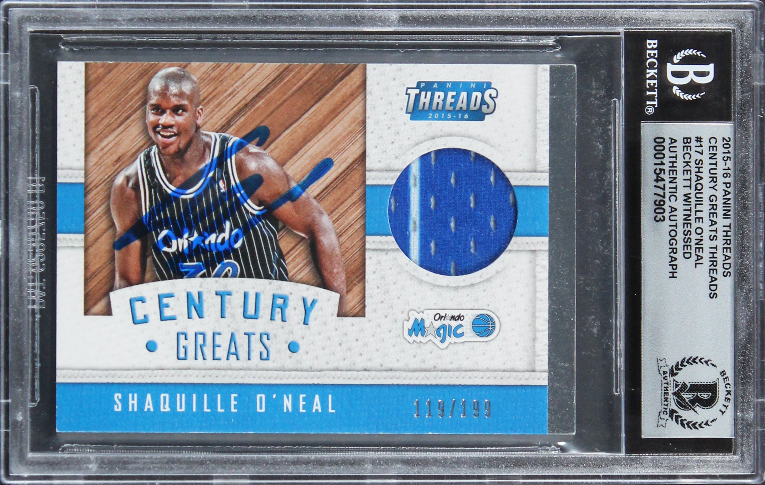 Shaquille O'Neal Signed 2015 Panini Threads #17 #119/199 Card Auto 10! BAS Slab