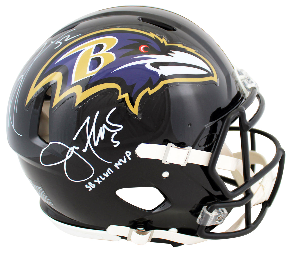 Ravens Ray Lewis & Joe Flacco Signed Full Size Speed Proline Helmet BAS Witness