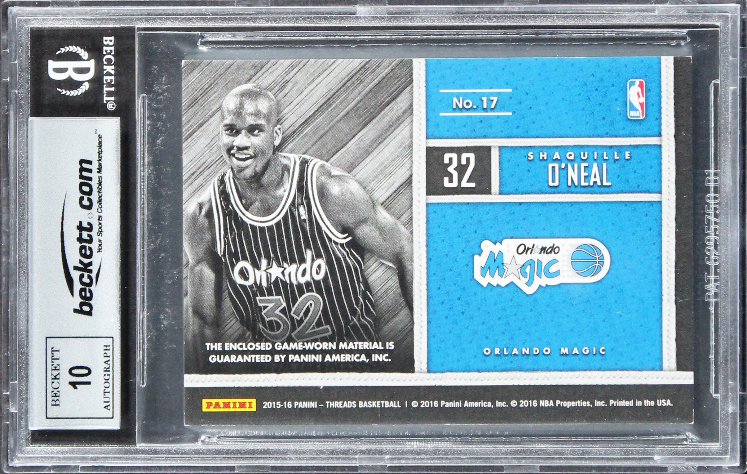 Shaquille O'Neal Signed 2015 Panini Threads #17 #119/199 Card Auto 10! BAS Slab