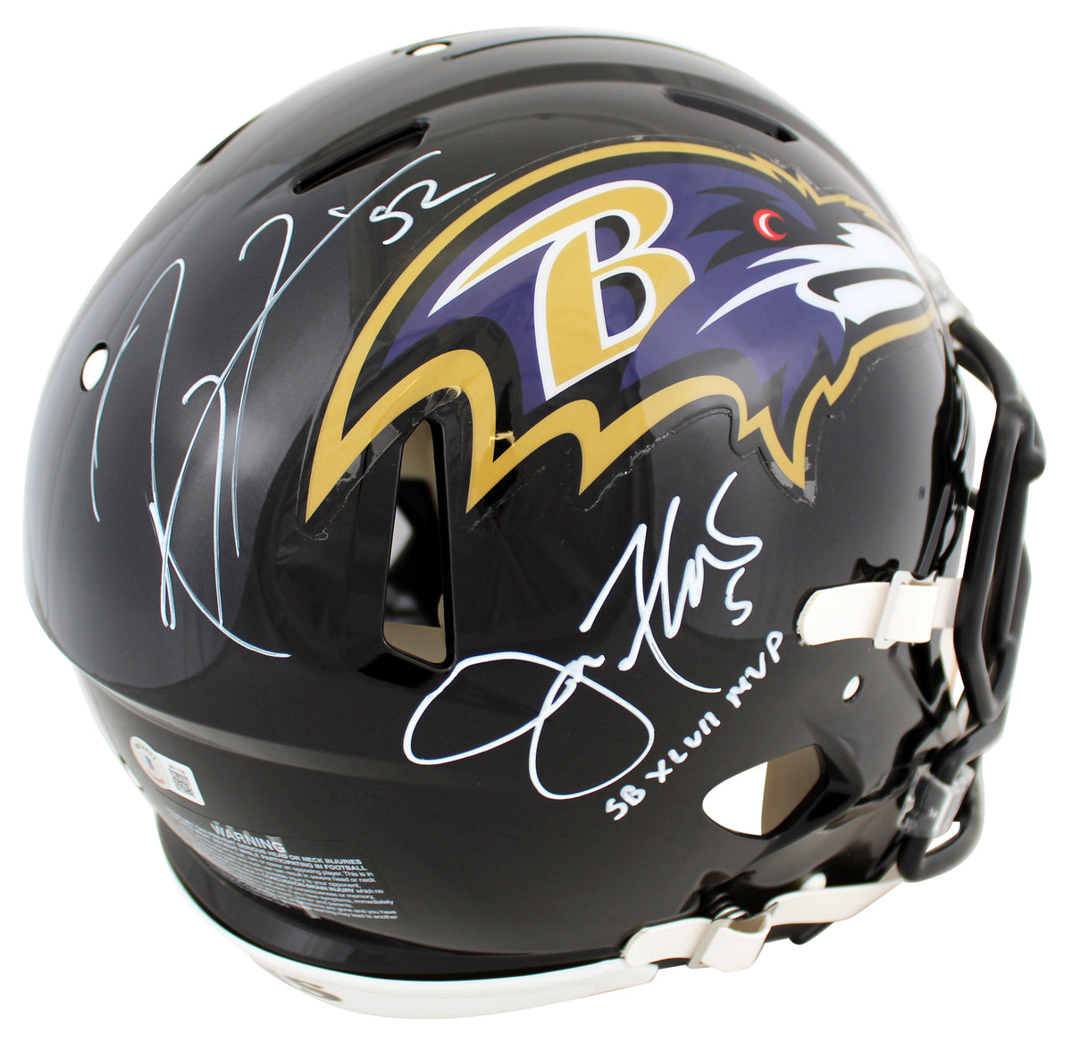 Ravens Ray Lewis & Joe Flacco Signed Full Size Speed Proline Helmet BAS Witness