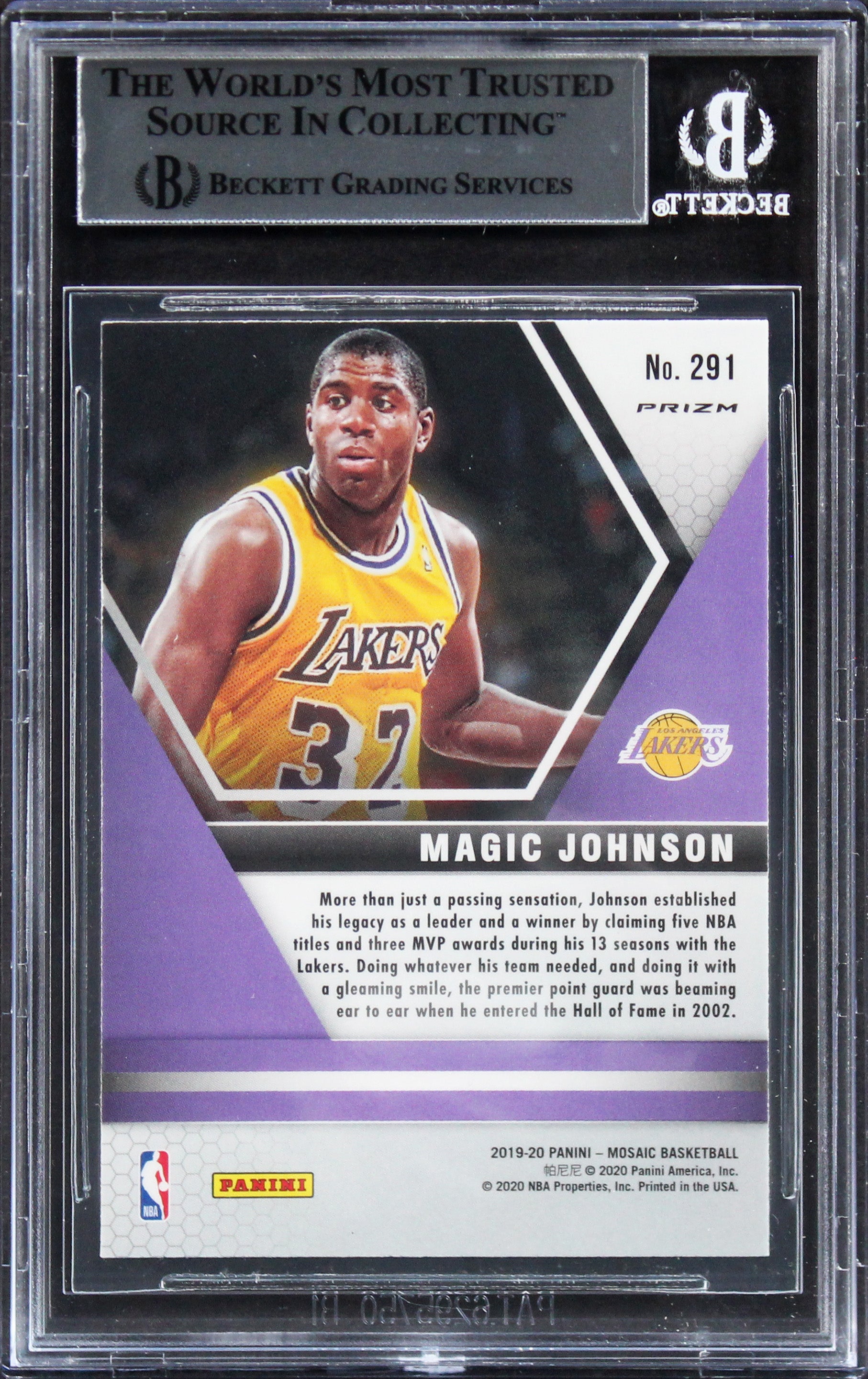 Lakers Magic Johnson Signed 2019 Panini Mosaic Blue Reactive #291 Card BAS Slab