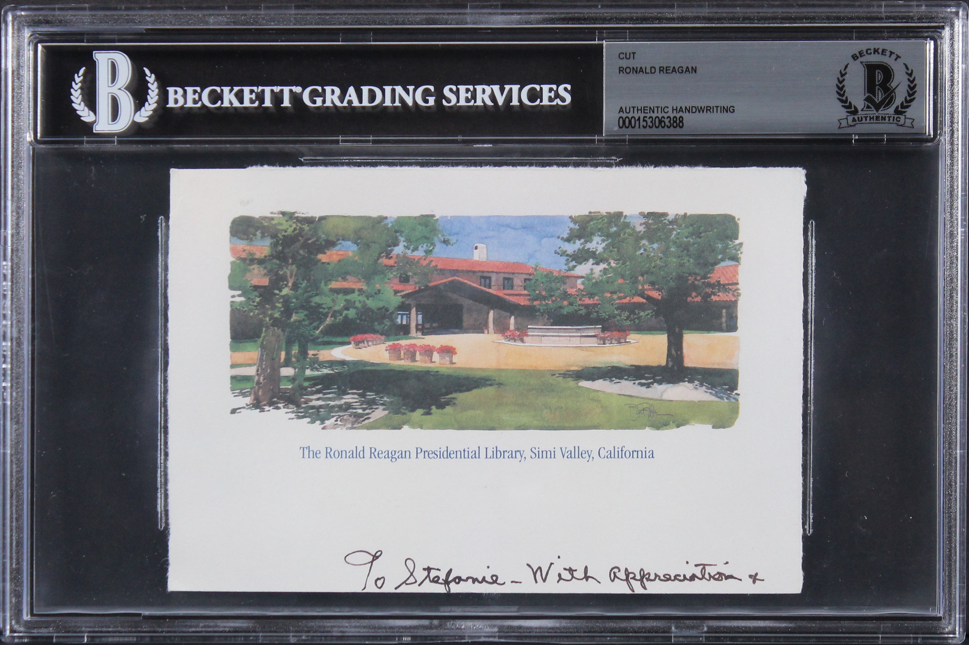 Ronald Reagan "With Appreciation" Authentic 1x7.5 Handwriting Sample BAS Slabbed