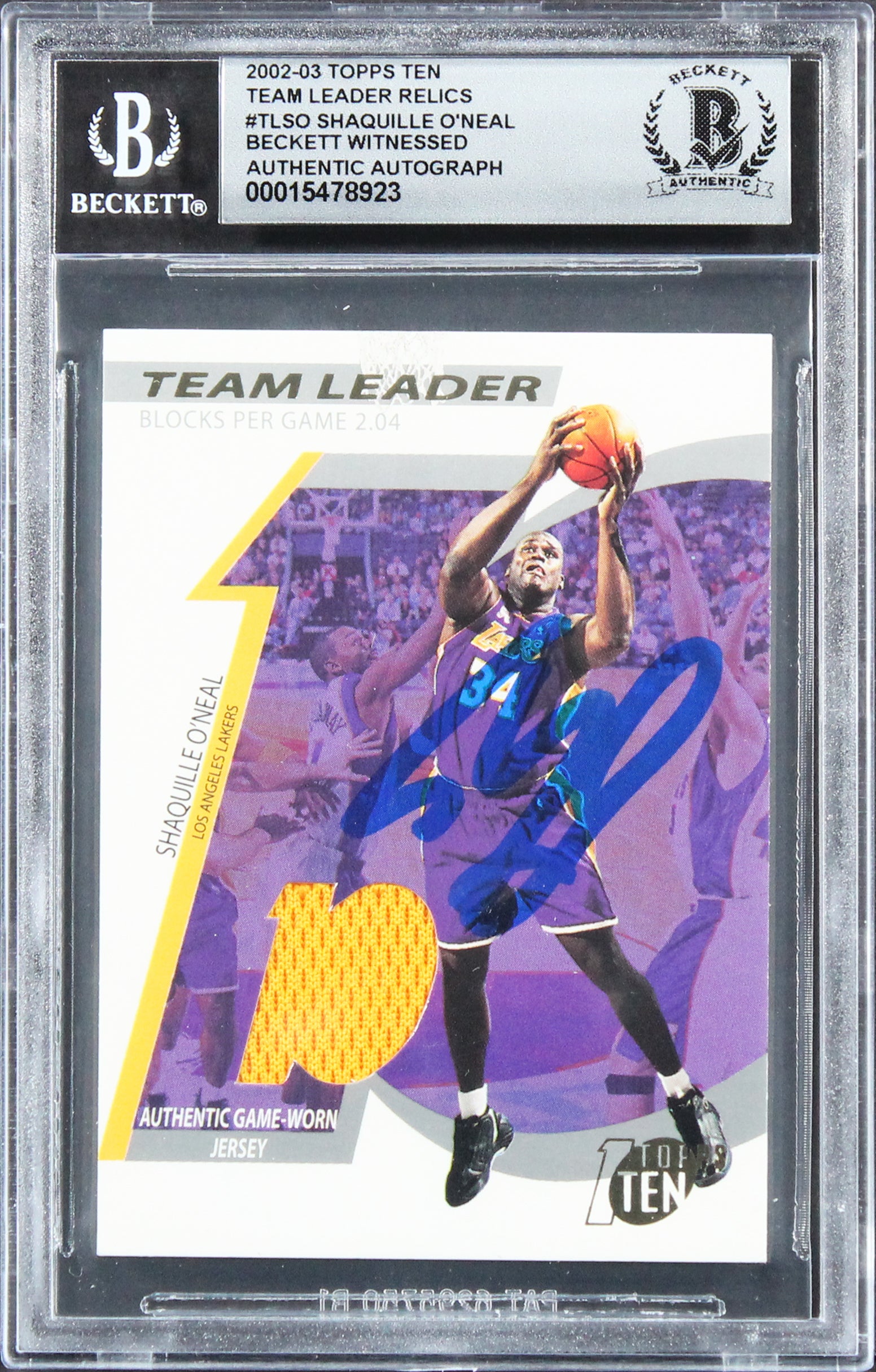 Shaquille O'Neal Signed 2002 Topps Relics #TLSO #504/1500 Card Auto 10! BAS Slab