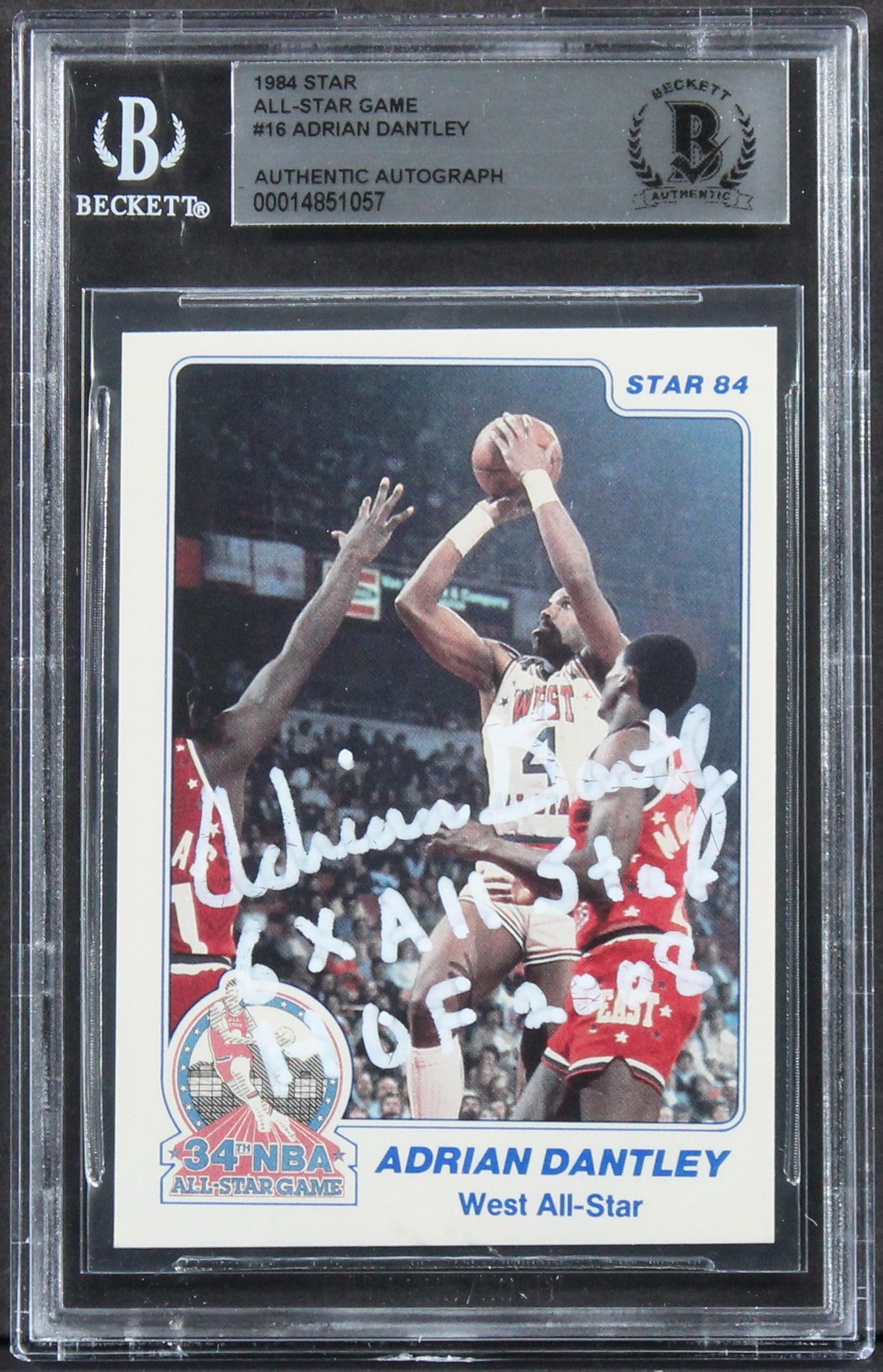 Jazz Adrian Dantley "2x Insc" Signed 1984 Star All-Star Game #16 Card BAS Slab