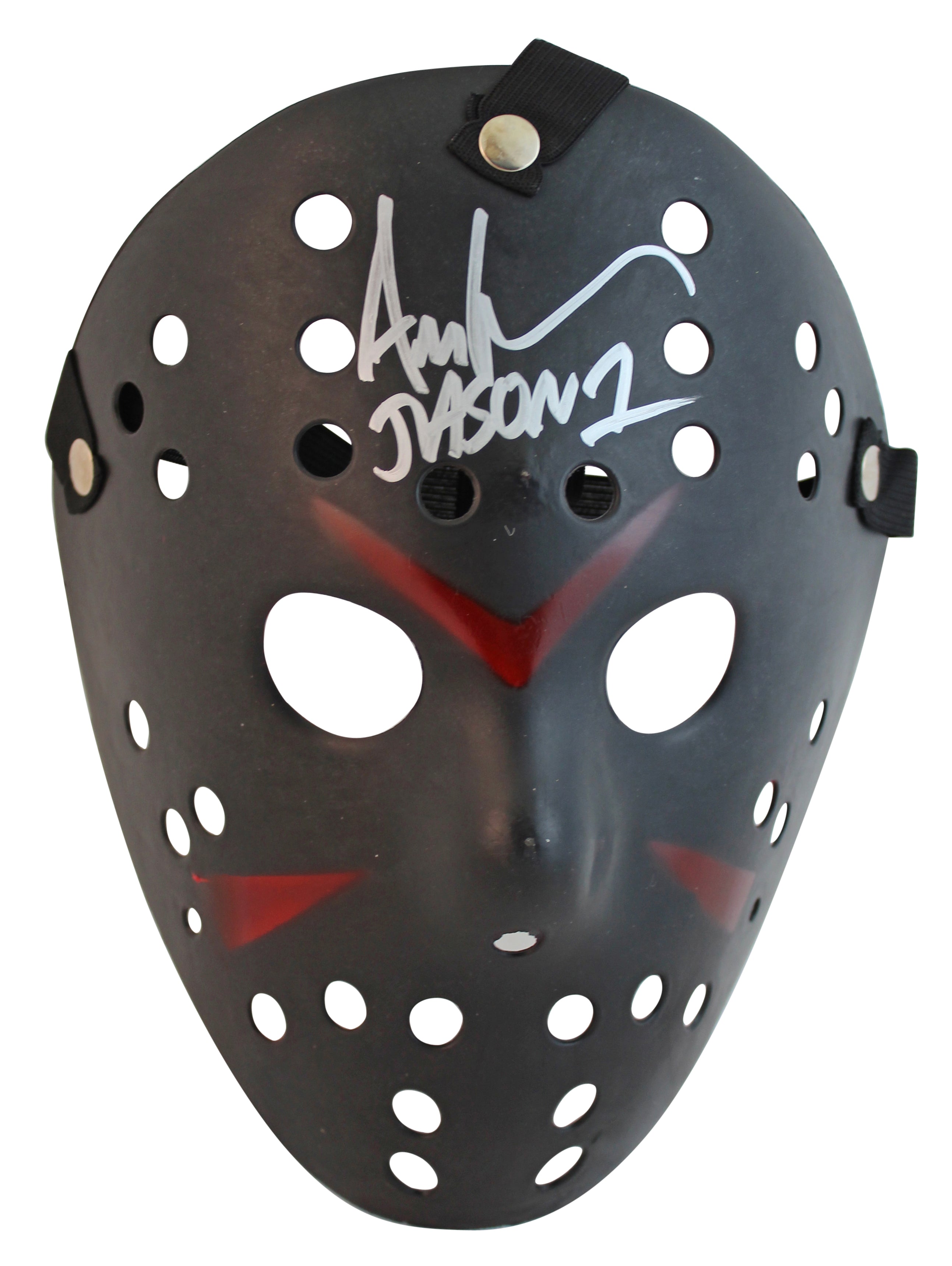 Ari Lehman Friday The 13th Jason 1 Signed Black Jason Mask w/ Silver Sig BAS Wit