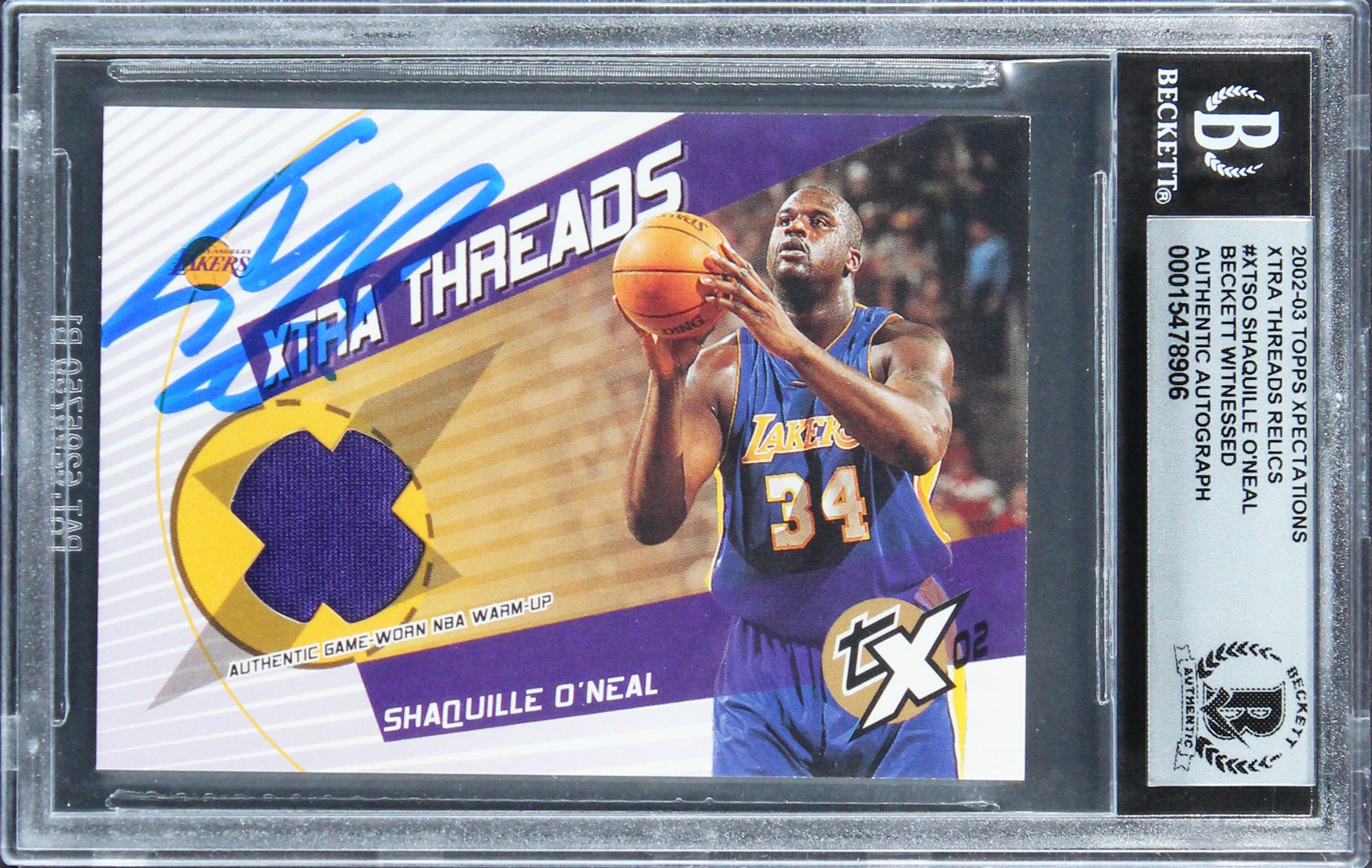 Shaquille O'Neal Signed 2002 Topps Threads Relics #XTSO Card Auto 10! BAS Slab