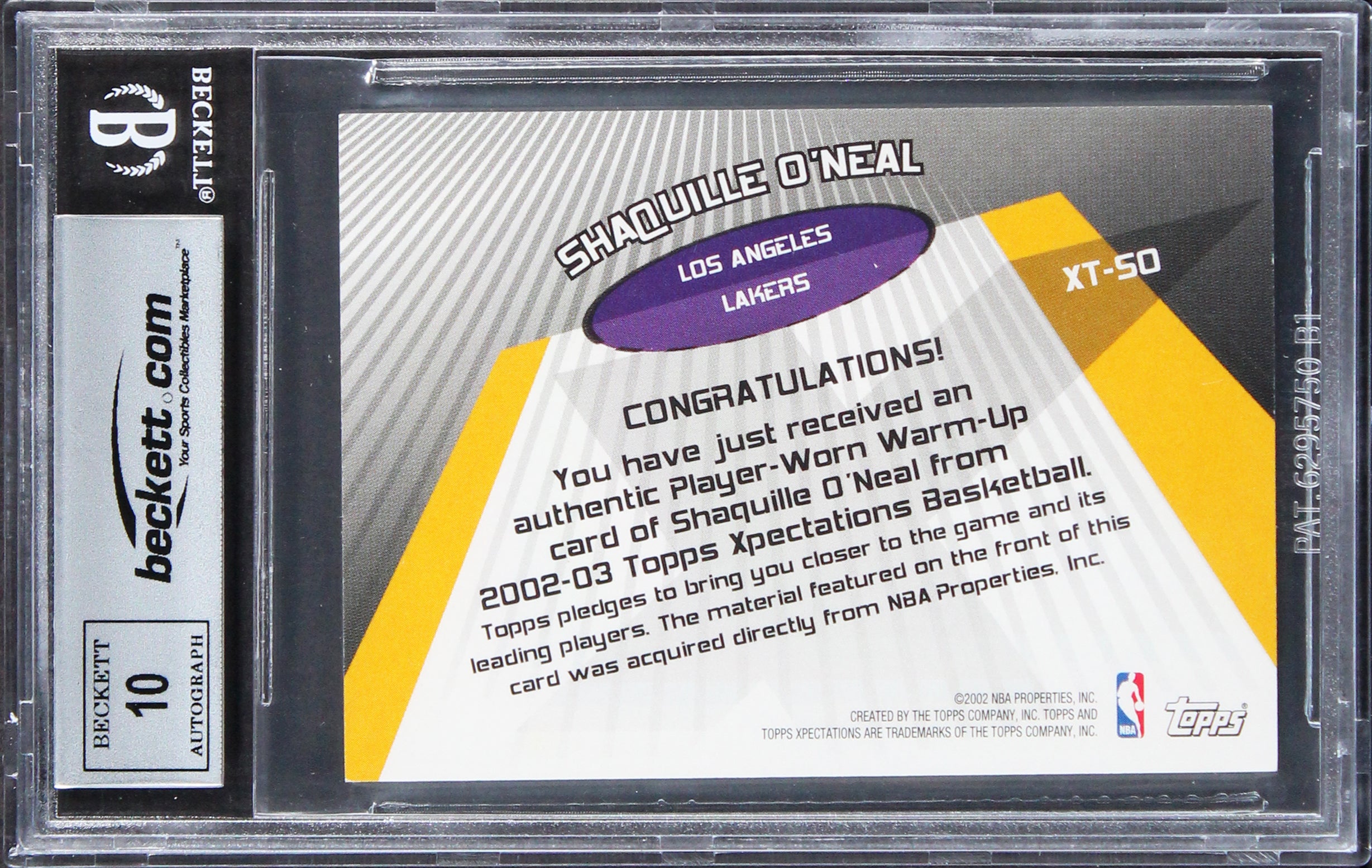 Shaquille O'Neal Signed 2002 Topps Threads Relics #XTSO Card Auto 10! BAS Slab