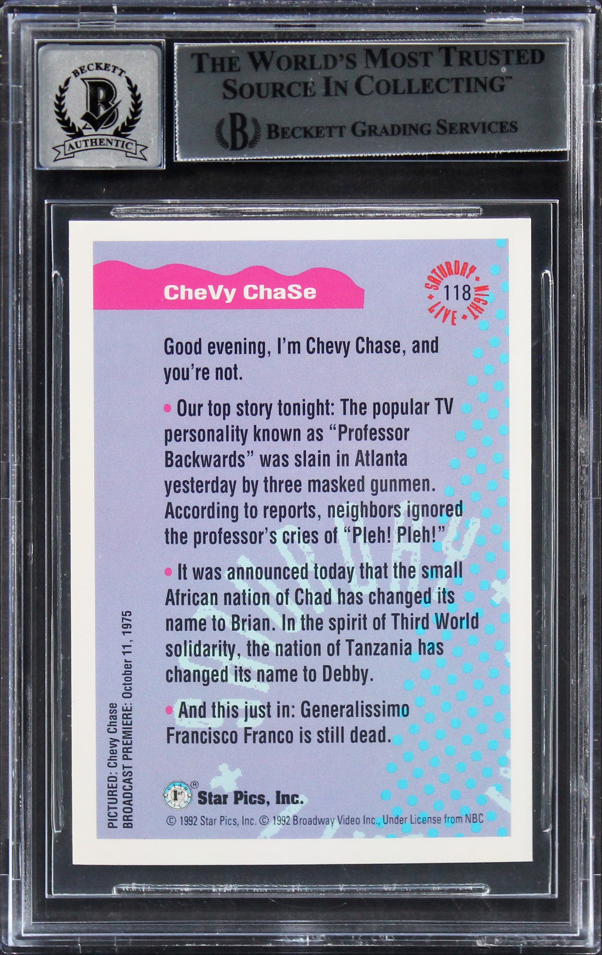 Chevy Chase Signed 1992 Saturday Night Live #118 Card Auto Graded 10 BAS Slabbed