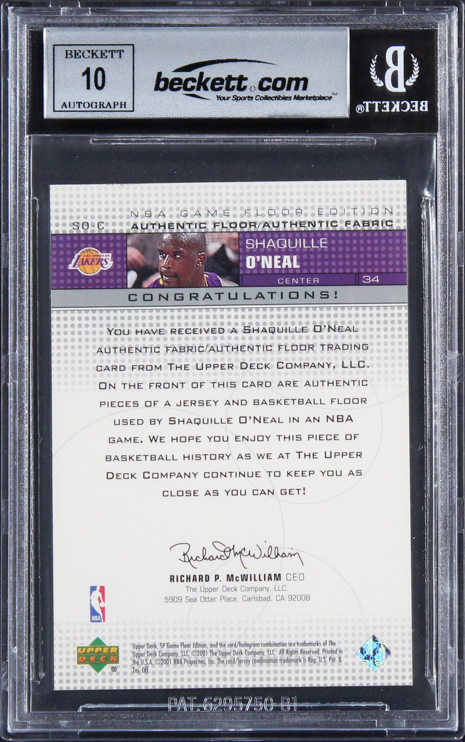 Lakers Shaquille O'Neal Authentic Signed 2000 SP Game Floor #SO Card BAS Slab 2