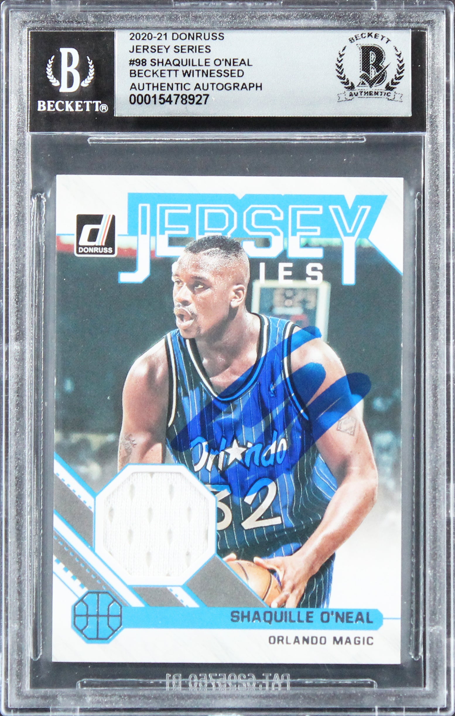 Magic Shaquille O'Neal Signed 2020 Donruss Jersey #98 Card Auto 10! BAS Slab 2