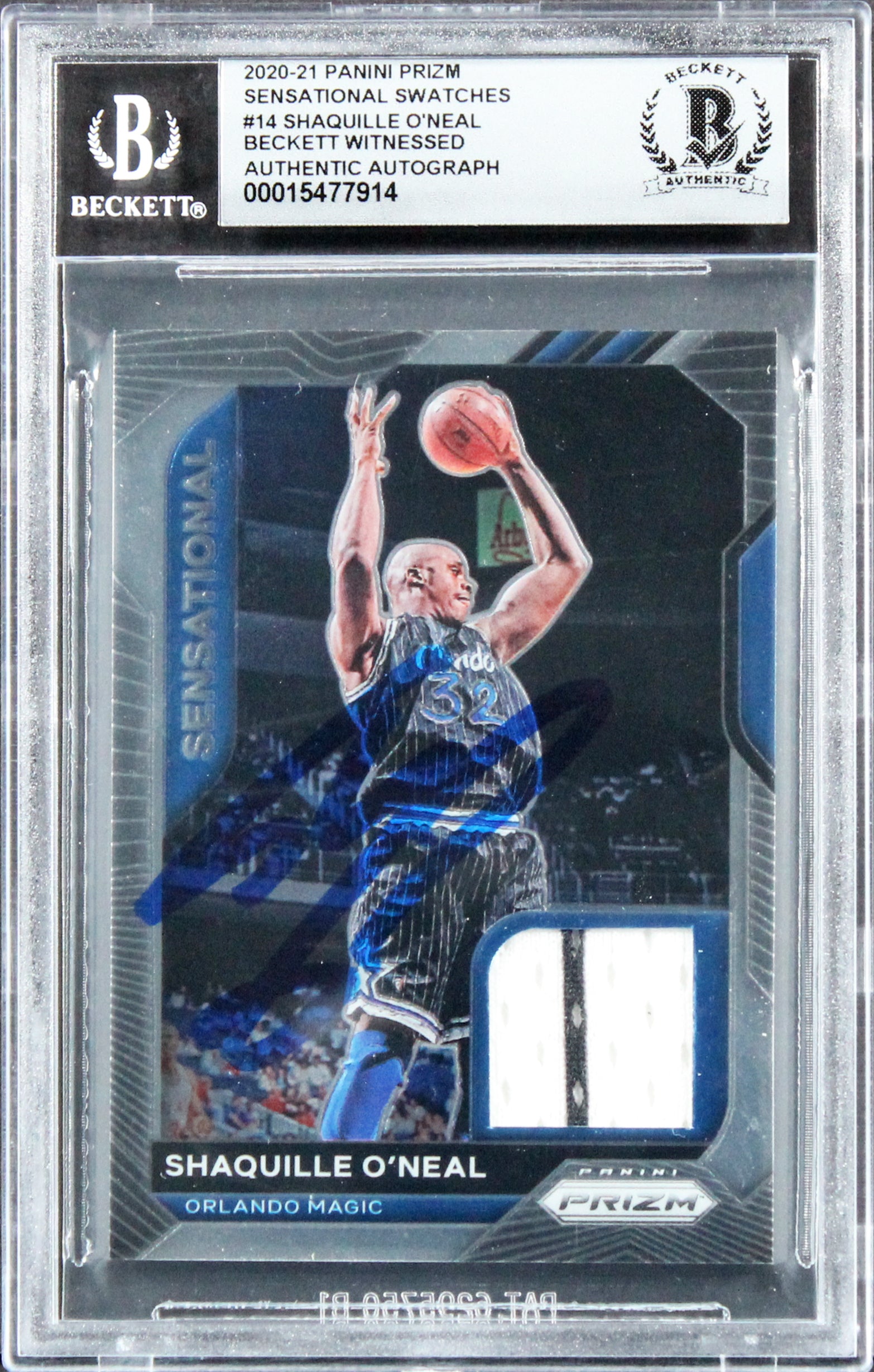 Shaquille O'Neal Signed 2020 Panini Prizm Swatches #14 Card Auto 10! BAS Slabbed