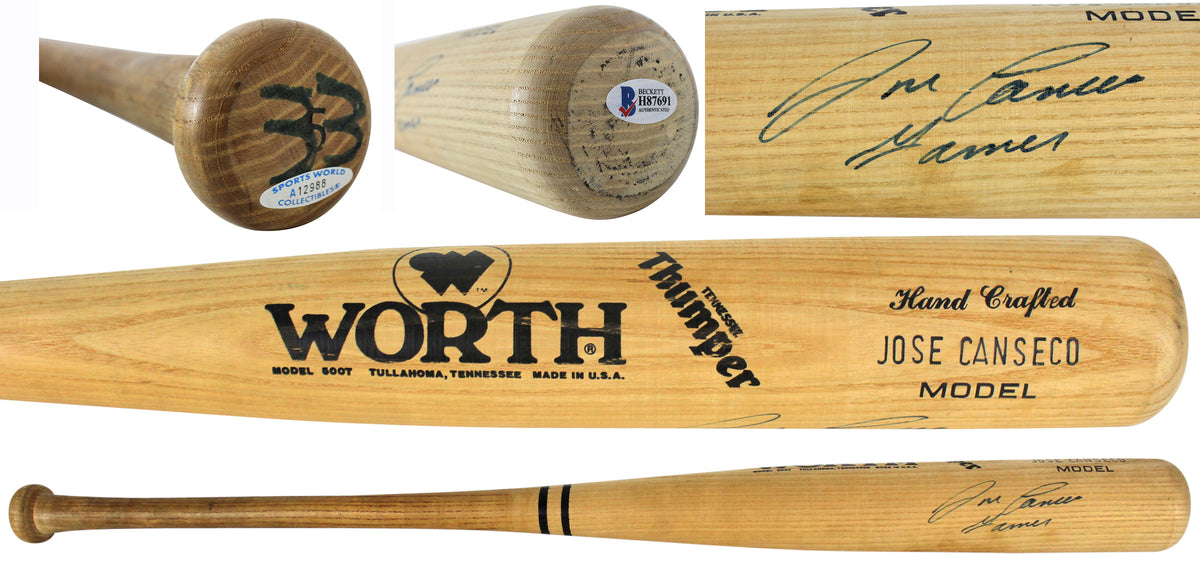 Athletics Jose Canseco "Gamer" Signed Game Used Worth Baseball Bat BAS #H87691