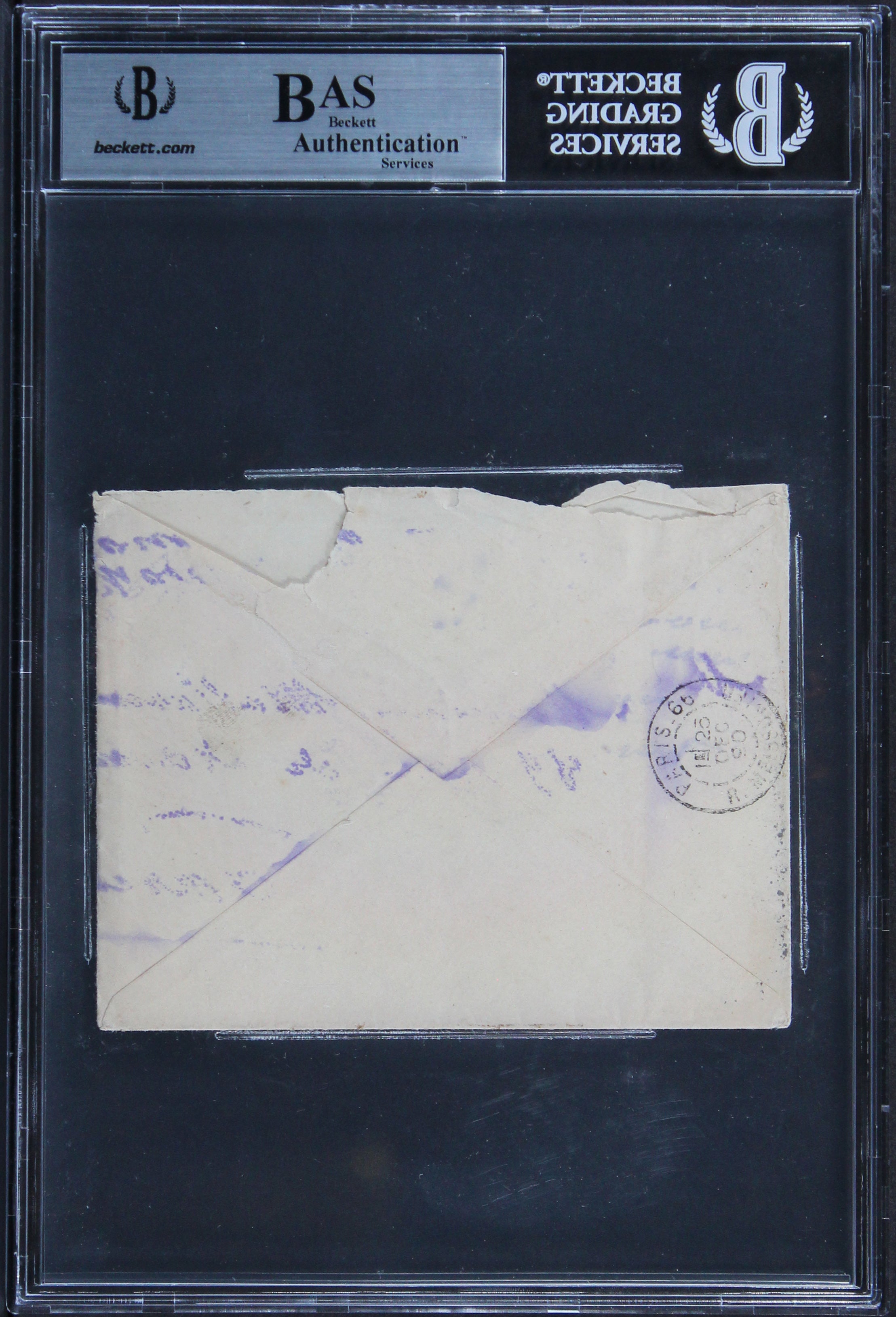 Claude Monet Authentic Signed Envelope 3.75x4.75 Handwriting Sample BAS Slabbed