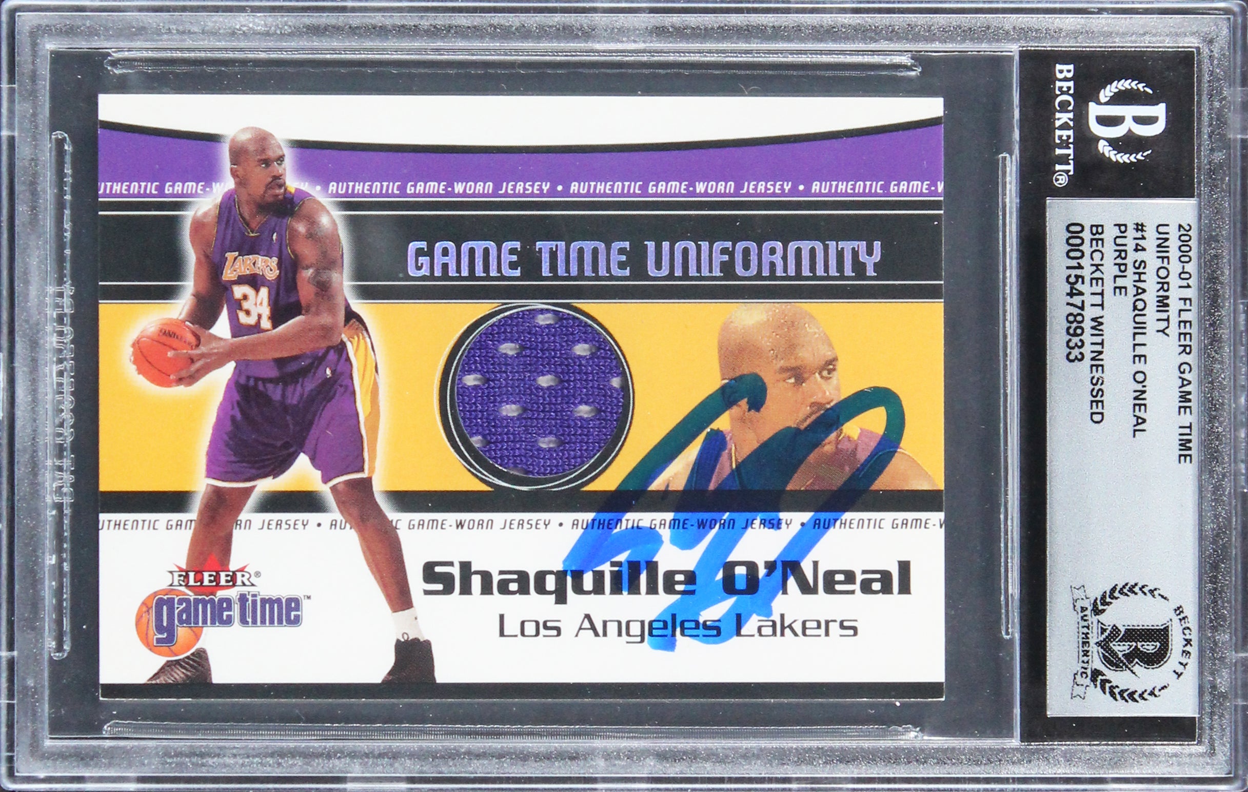 Shaquille O'Neal Signed 2000 Fleer Game Time Uniformity 14 Card Auto 10 BAS Slab