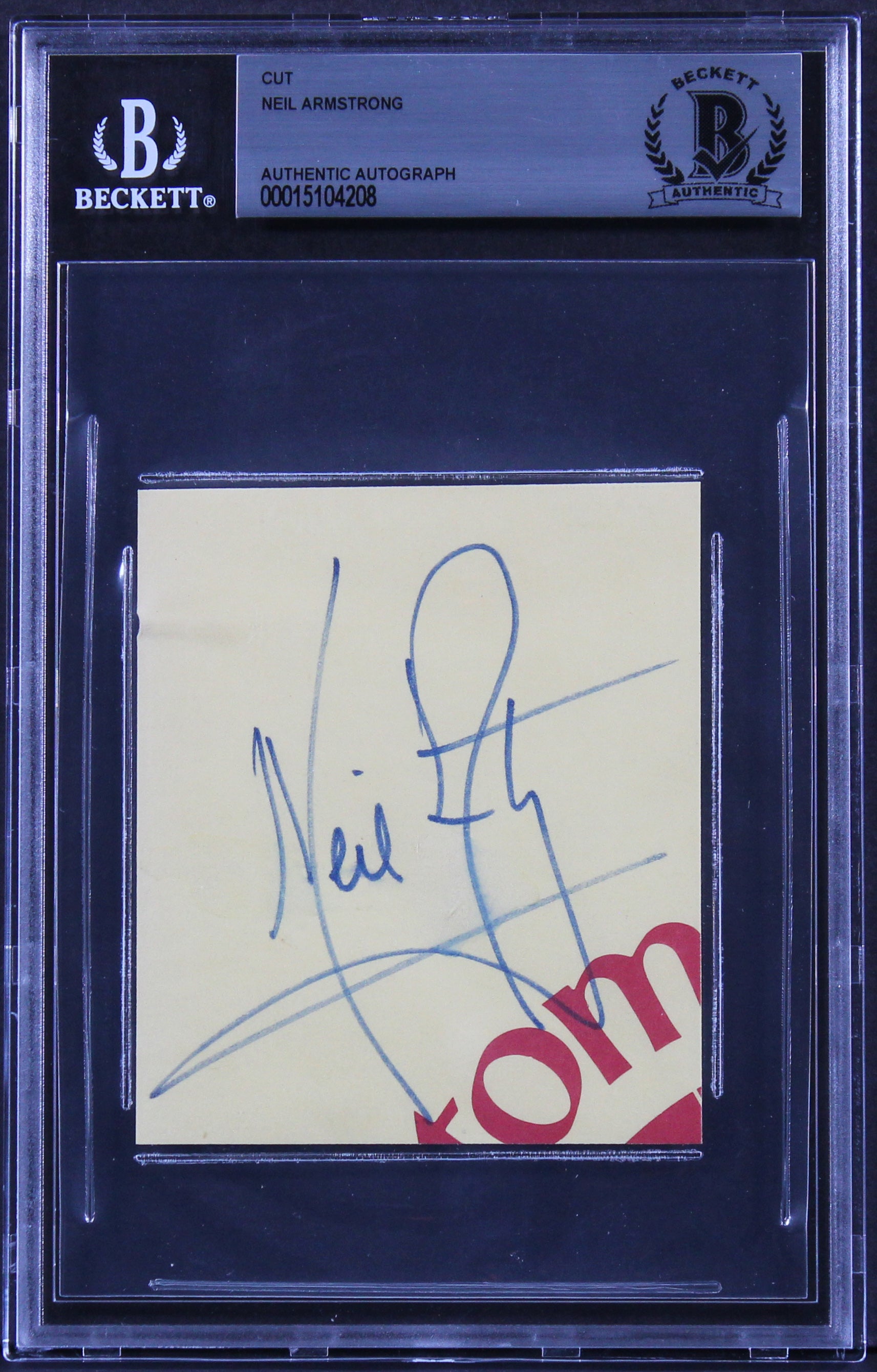Neil Armstrong Apollo 11 Authentic Signed 3x3.5 Cut Signature BAS Slabbed