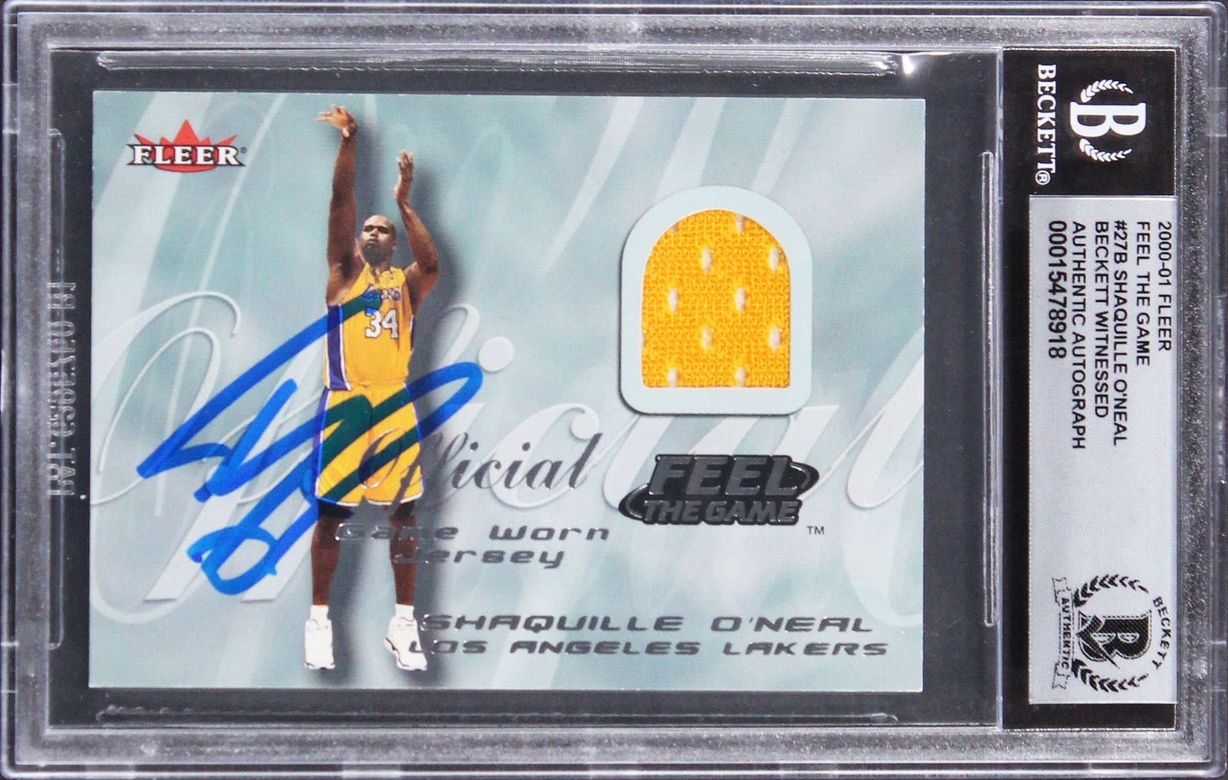 Shaquille O'Neal Signed 2000 Fleer Feel the Game #27B Card Auto 10 BAS Slabbed 2