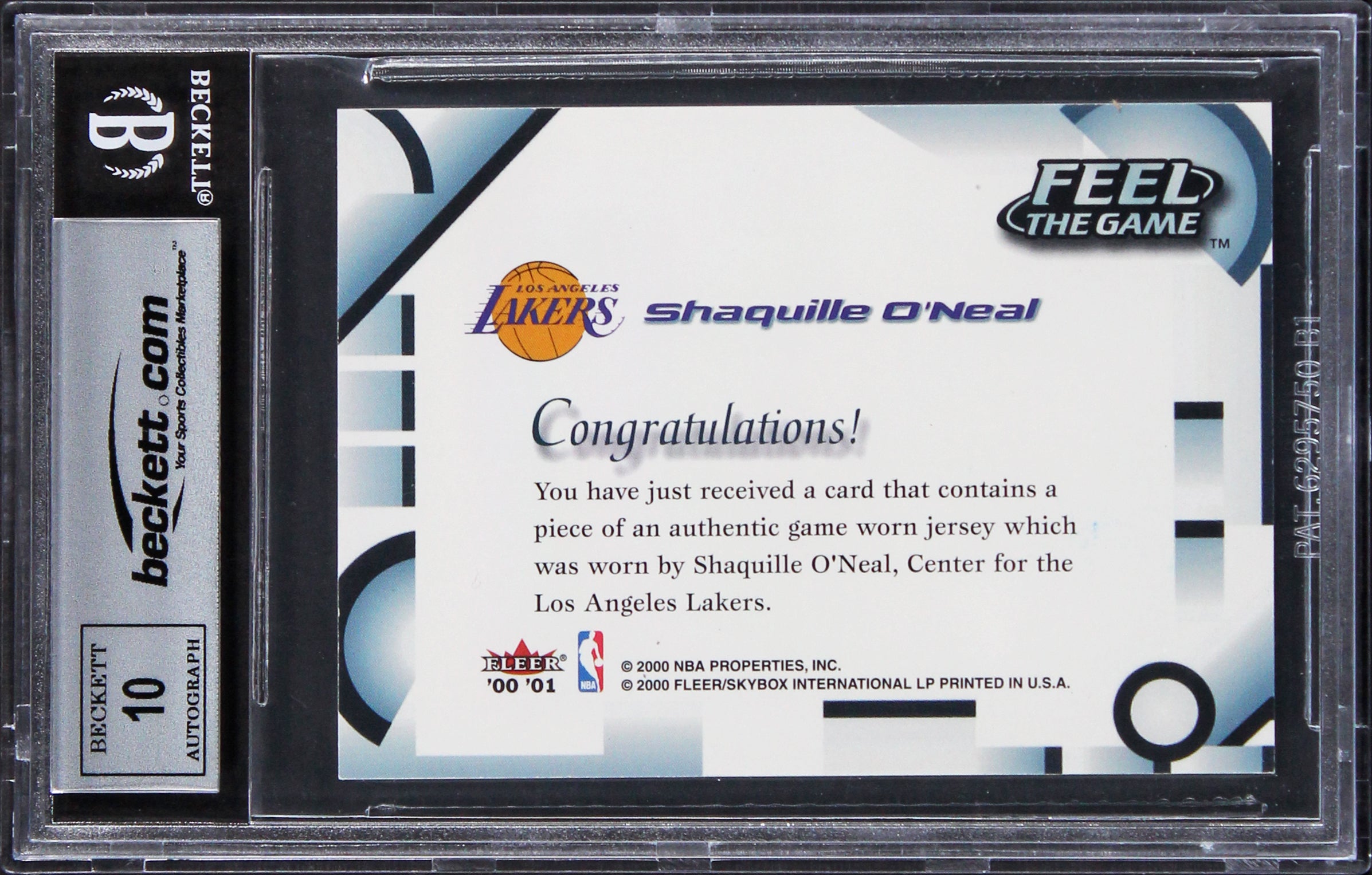 Shaquille O'Neal Signed 2000 Fleer Feel the Game #27B Card Auto 10 BAS Slabbed 2