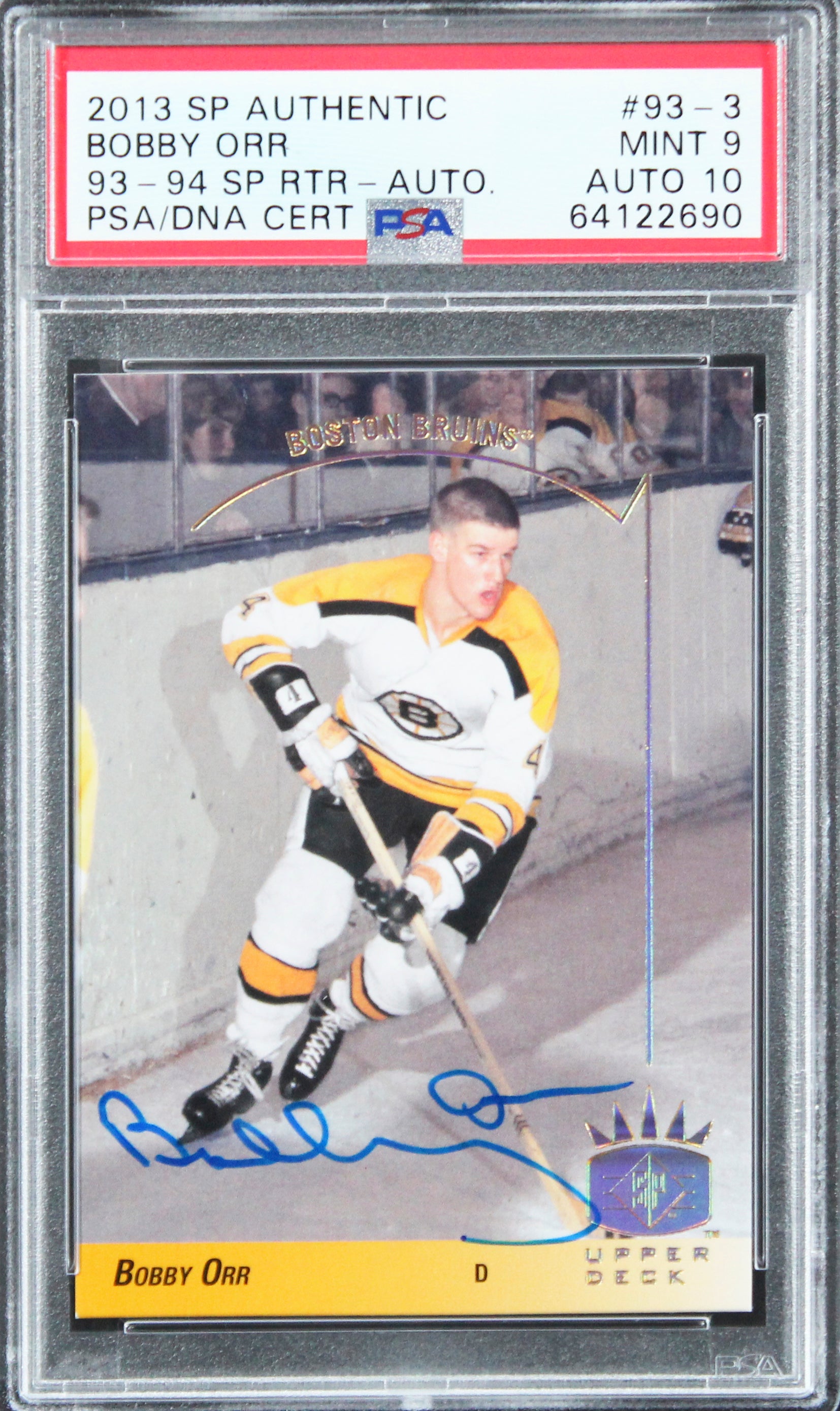 Bobby Orr Signed 2013 SP Authentic #93-3 Card Grade 9 Auto 10 PSA Slab POP 1!