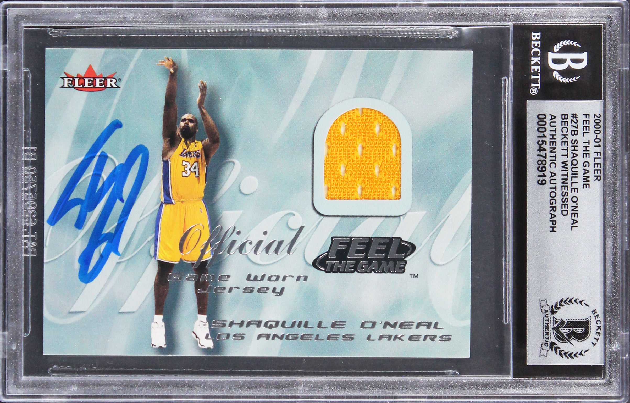 Shaquille O'Neal Signed 2000 Fleer Feel the Game #27B Card Auto 10 BAS Slabbed 1