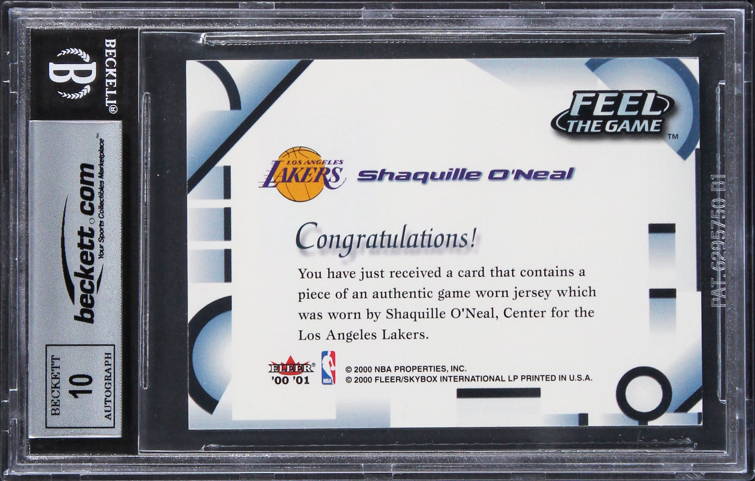 Shaquille O'Neal Signed 2000 Fleer Feel the Game #27B Card Auto 10 BAS Slabbed 1