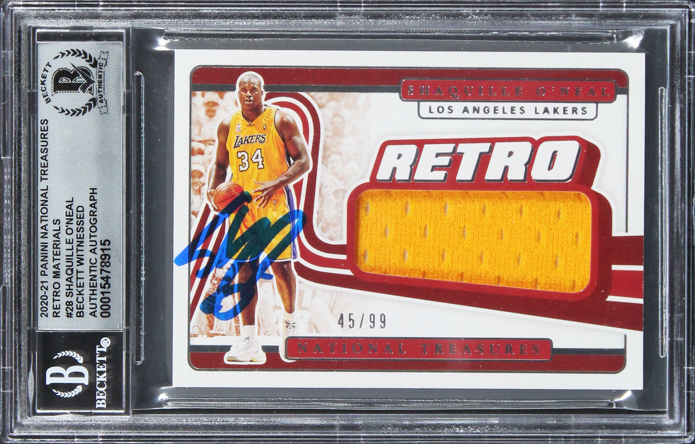 Shaquille O'Neal Signed 2020 Panini NT Retro Mat #28 45/99 Card Auto 10 BAS Slab