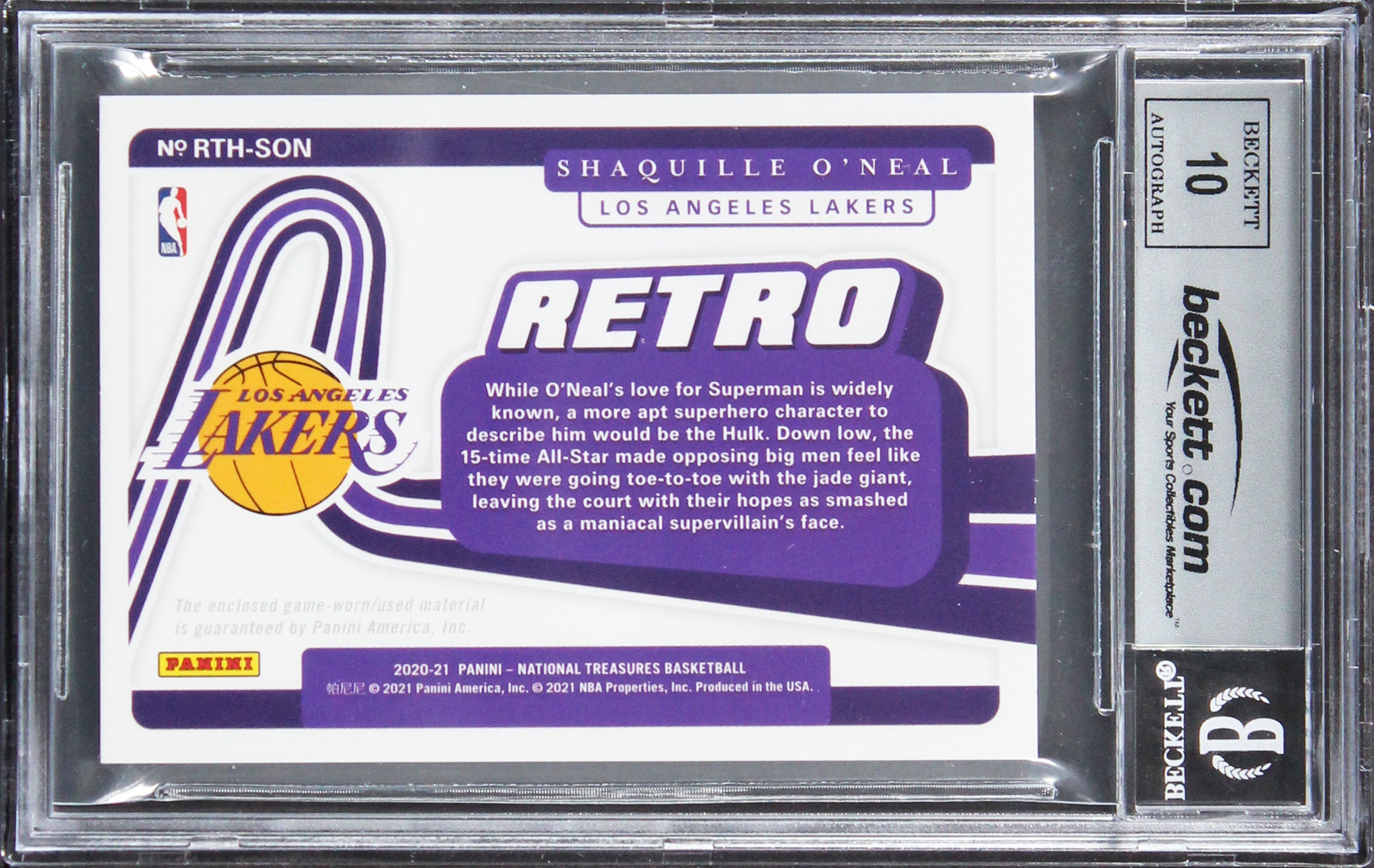 Shaquille O'Neal Signed 2020 Panini NT Retro Mat #28 45/99 Card Auto 10 BAS Slab