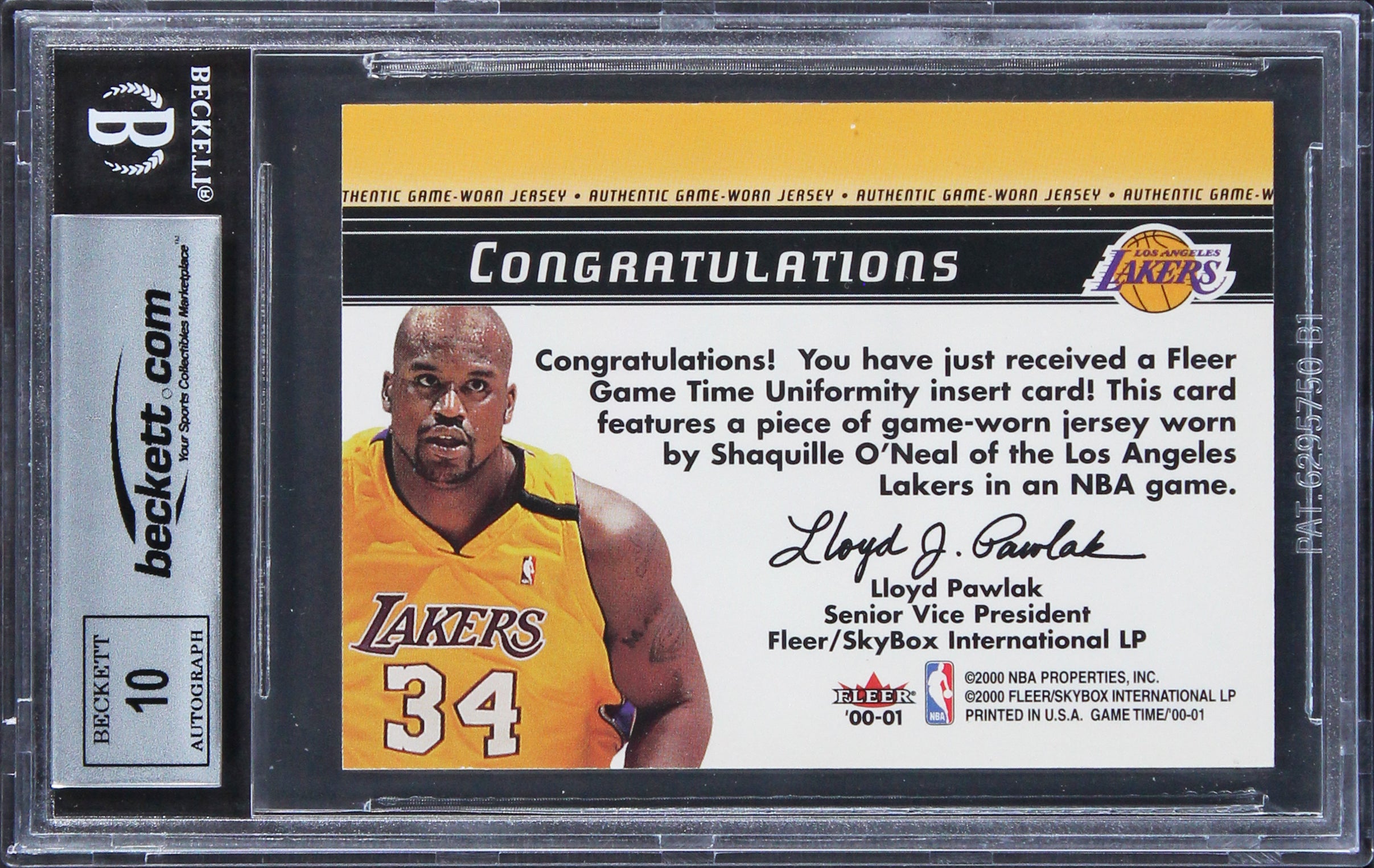 Shaquille O'Neal Signed 2000 Fleer GT Uniformity #13 Card Auto 10! BAS Slabbed