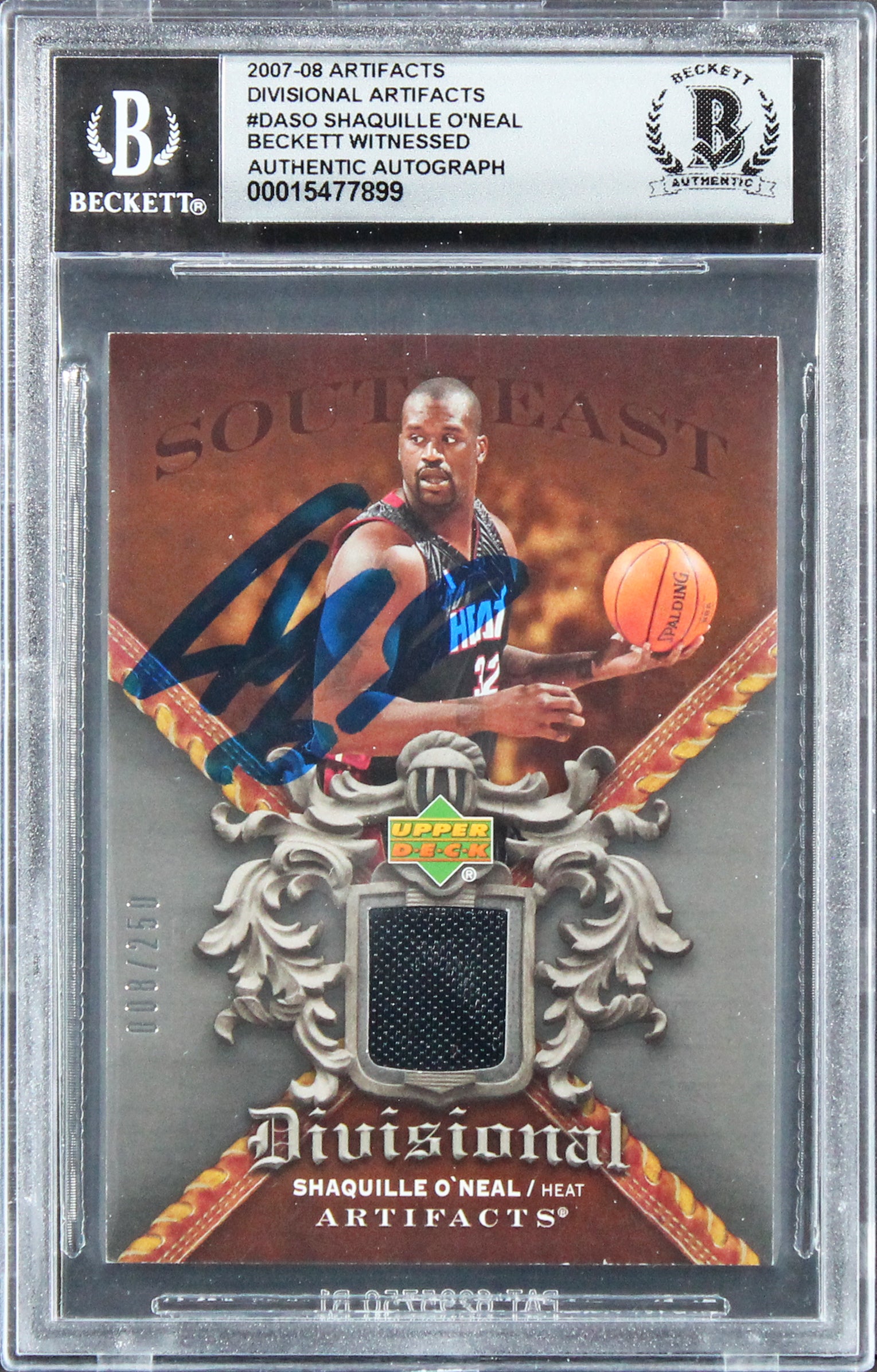 Shaquille O'Neal Signed 2007 Div Artifacts #DASO 08/250 Card Auto10! BAS Slabbed