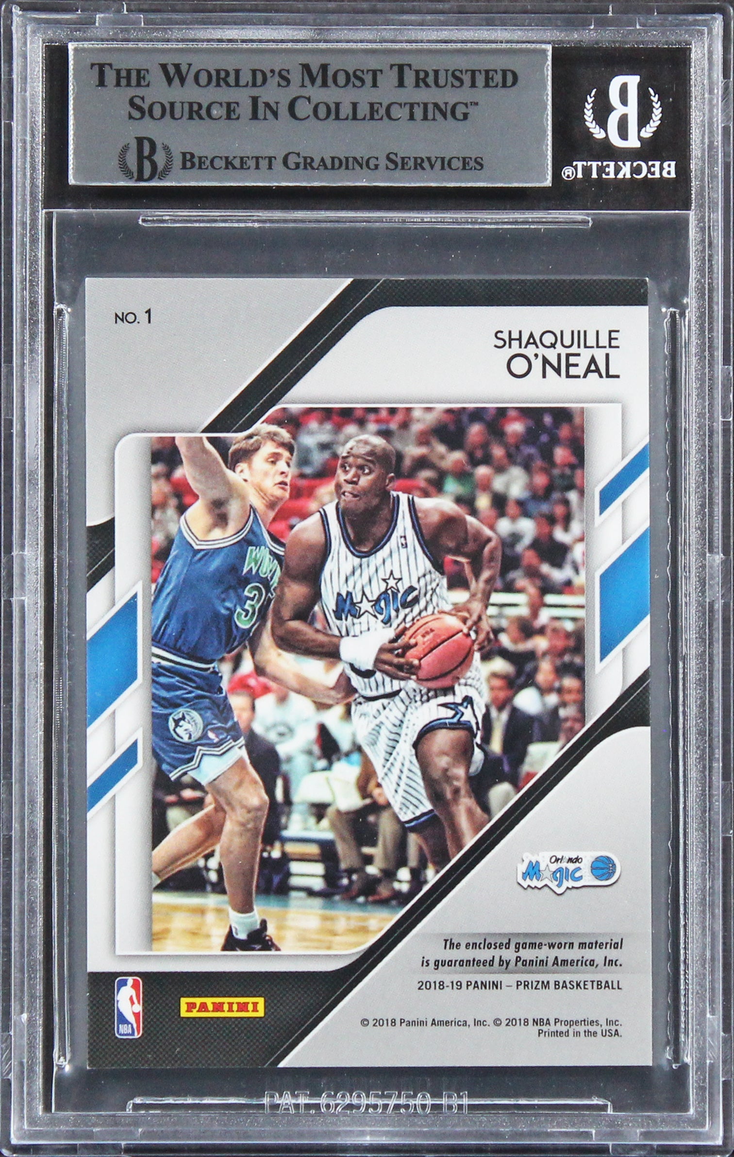 Shaquille O'Neal Signed 2018 Panini Prizm Swatches #1 Card Auto 10! BAS Slab 2