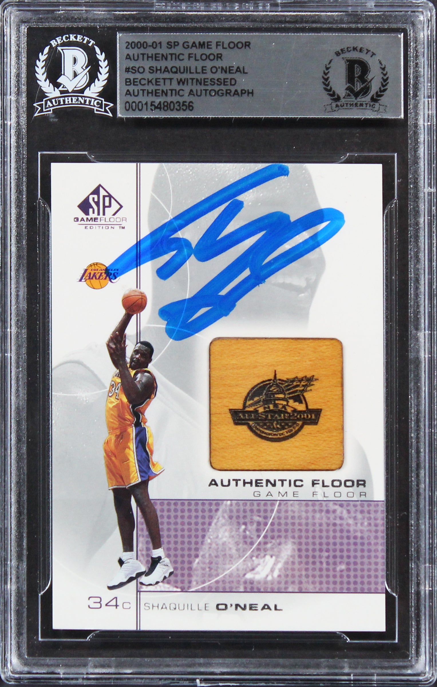 Lakers Shaquille O'Neal Authentic Signed 2000 SP Game Floor #SO Card BAS Slab 1