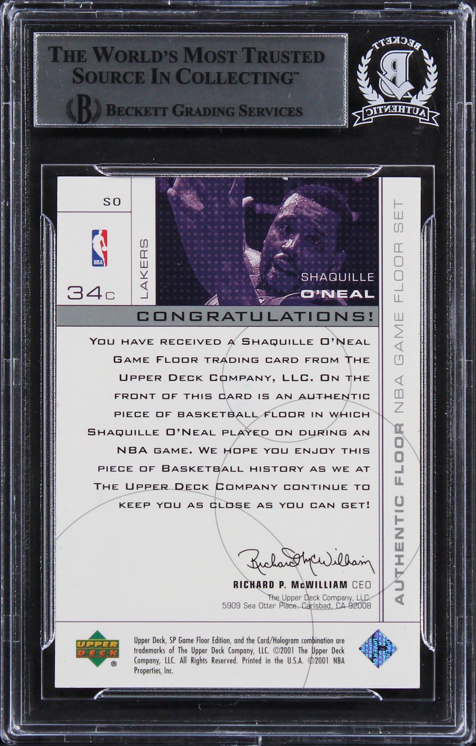 Lakers Shaquille O'Neal Authentic Signed 2000 SP Game Floor #SO Card BAS Slab 1