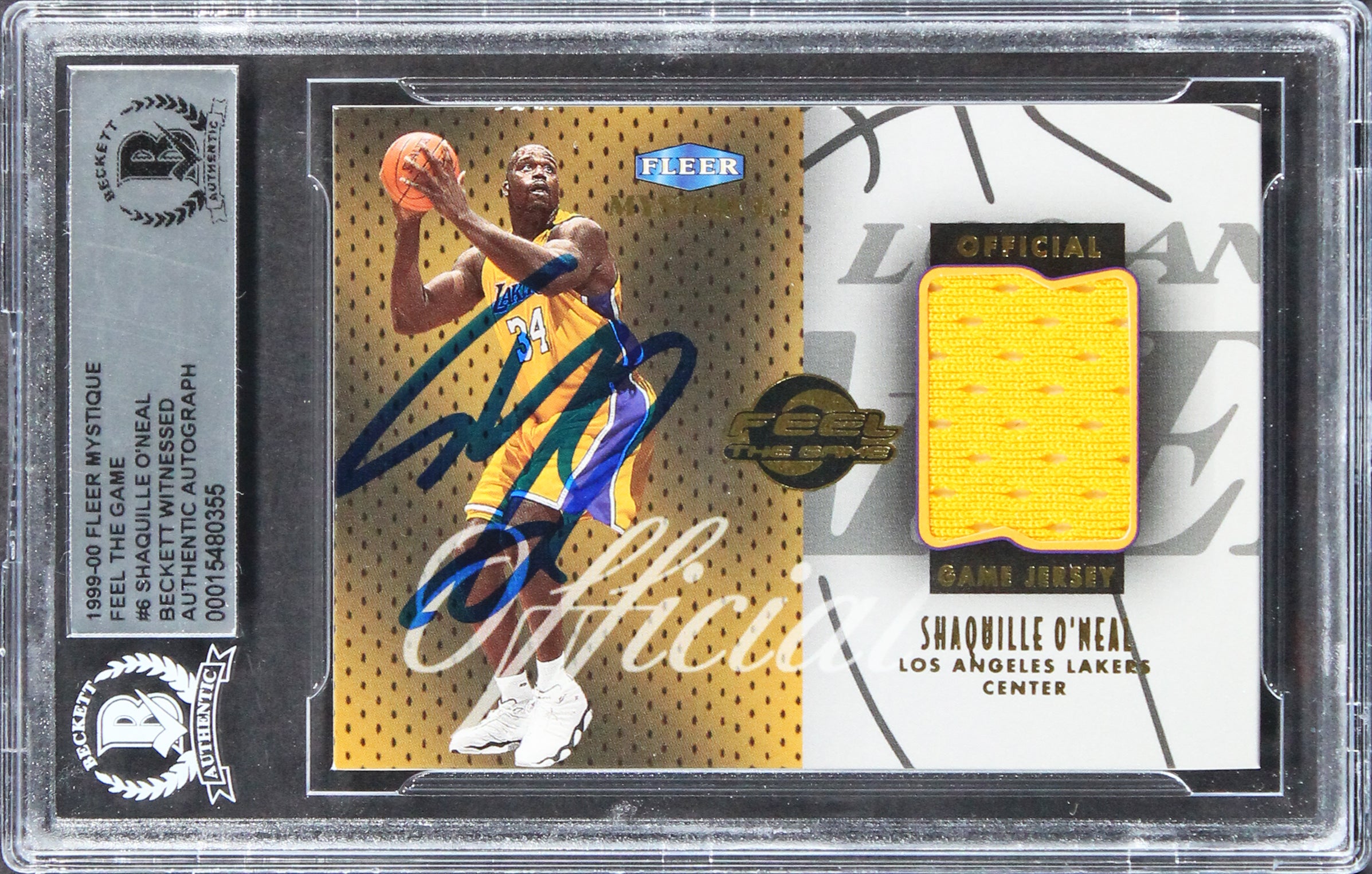 Shaquille O'Neal Signed 1999 Fleer Mystique Feel The Game #6 Card BAS Slabbed