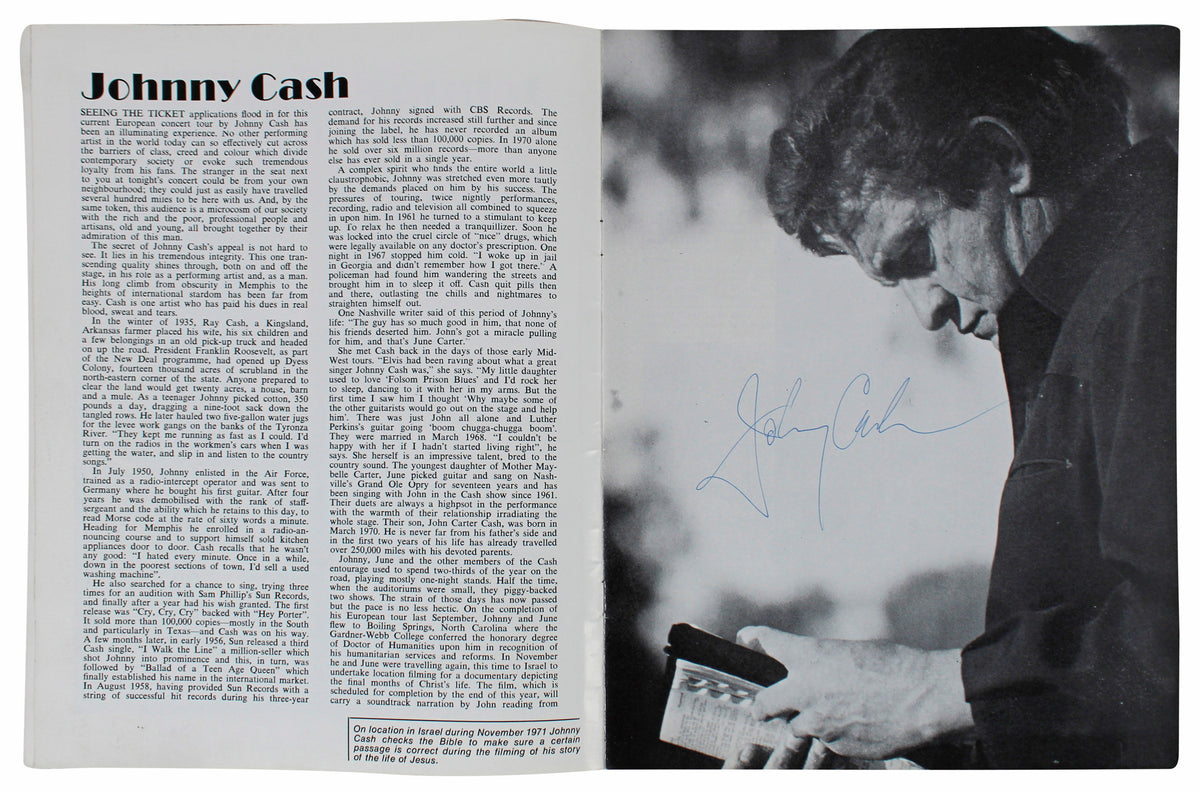 Johnny Cash & June Carter Cash Signed 1972 European Tour Program BAS #AB91965