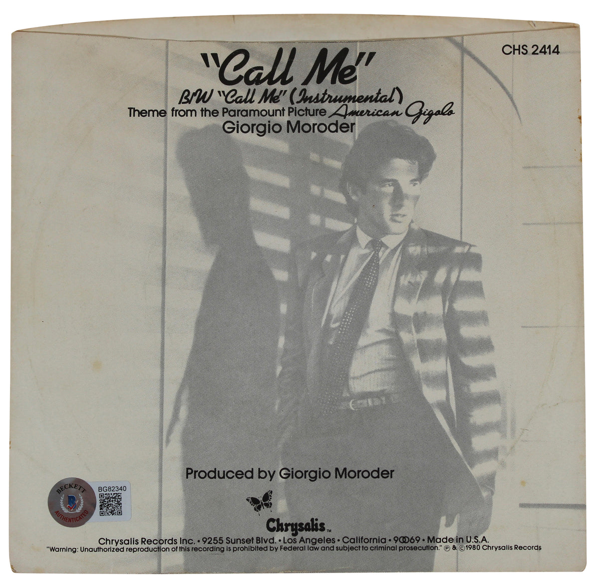 Debbie Harry Blondie Authentic Signed Call Me 45 RPM Album Cover BAS #BG82340