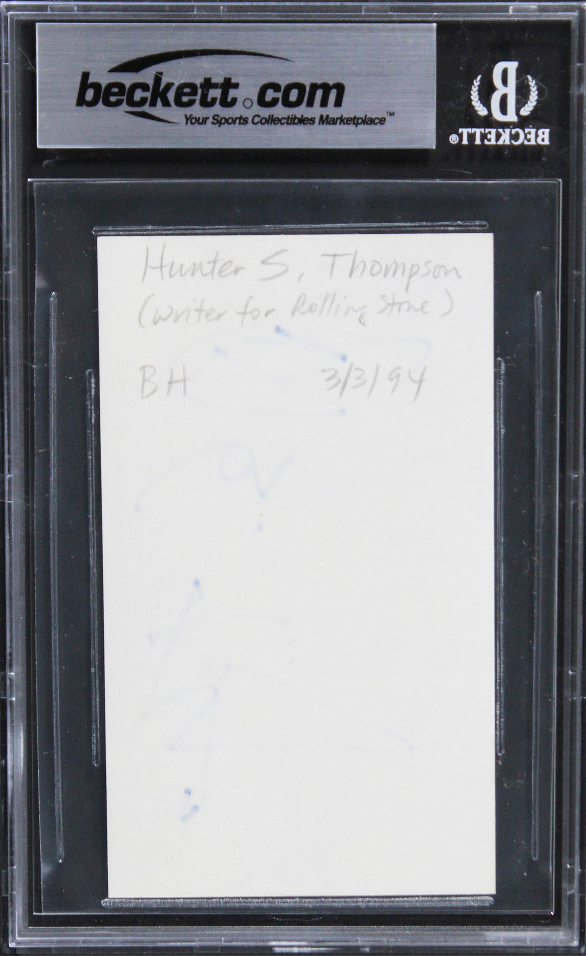 Hunter S. Thompson Fear & Loathing In Las Vegas Signed 3x5 Index Card BAS Slab 2