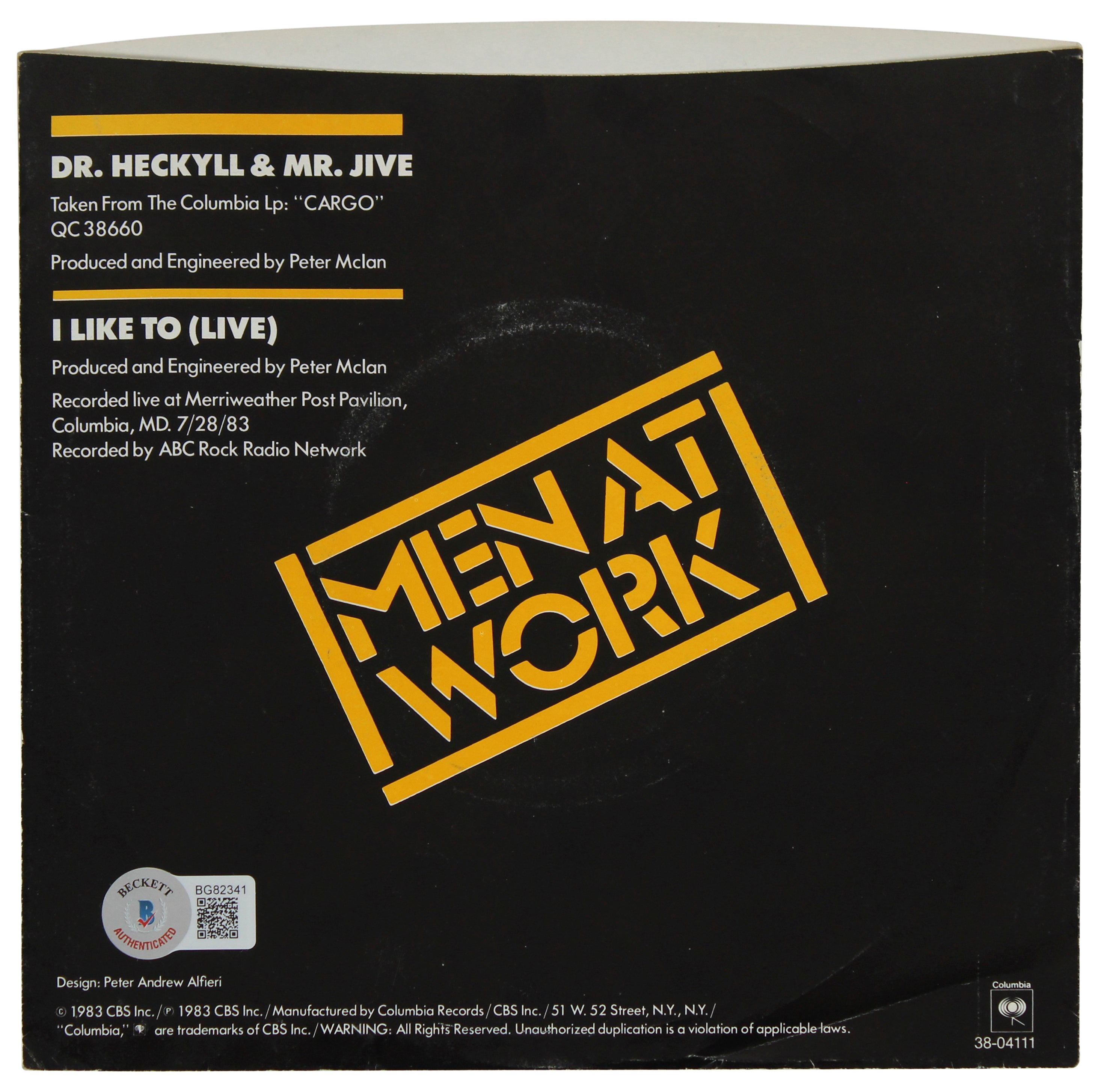 Colin Hay Men At Work Signed Dr. Heckyll & Mr. Jive 45 Album Cover BAS #BG82341