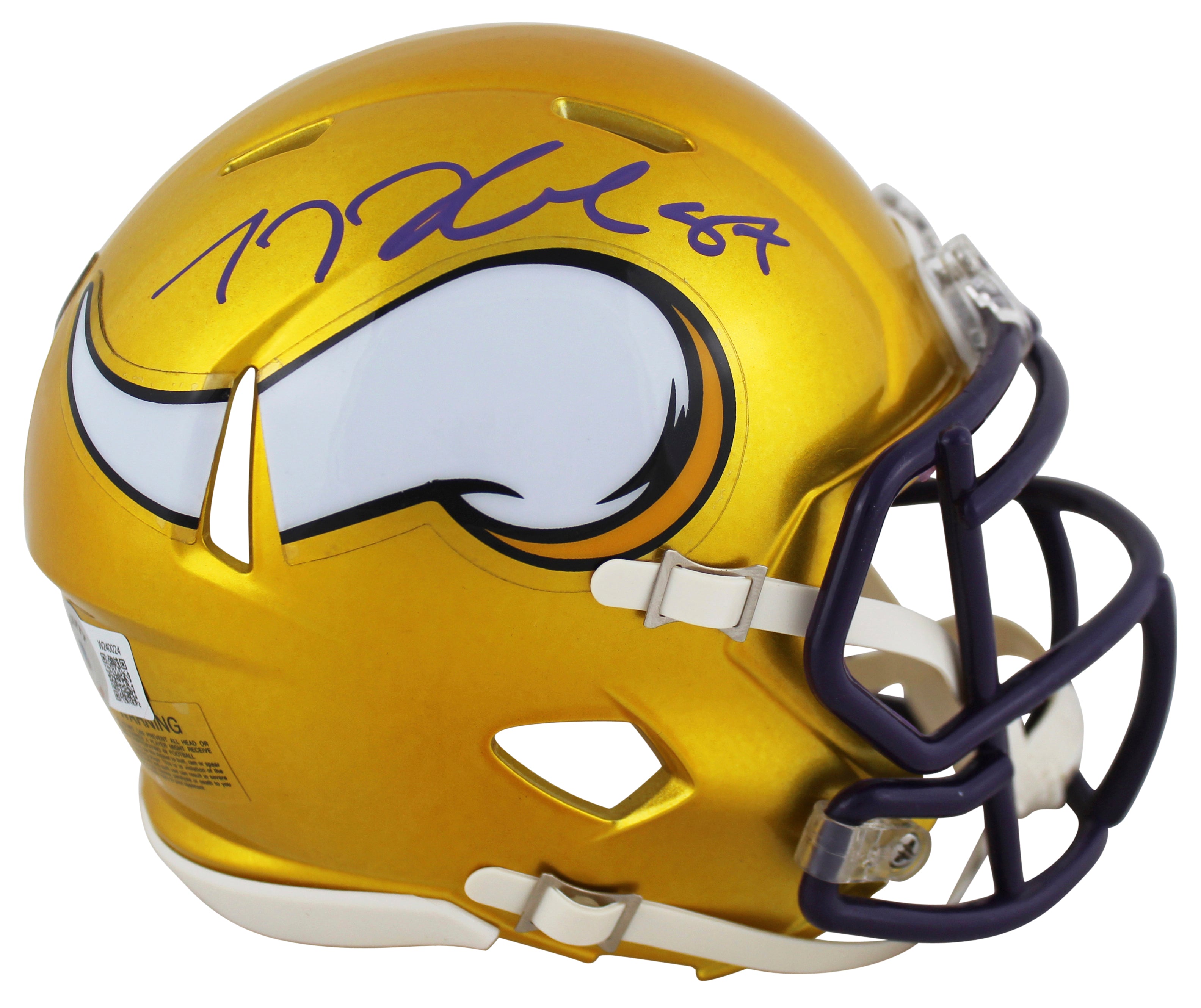 Vikings T.J. Hockenson Signed Flash Speed Mini Helmet W/ Case BAS Witnessed