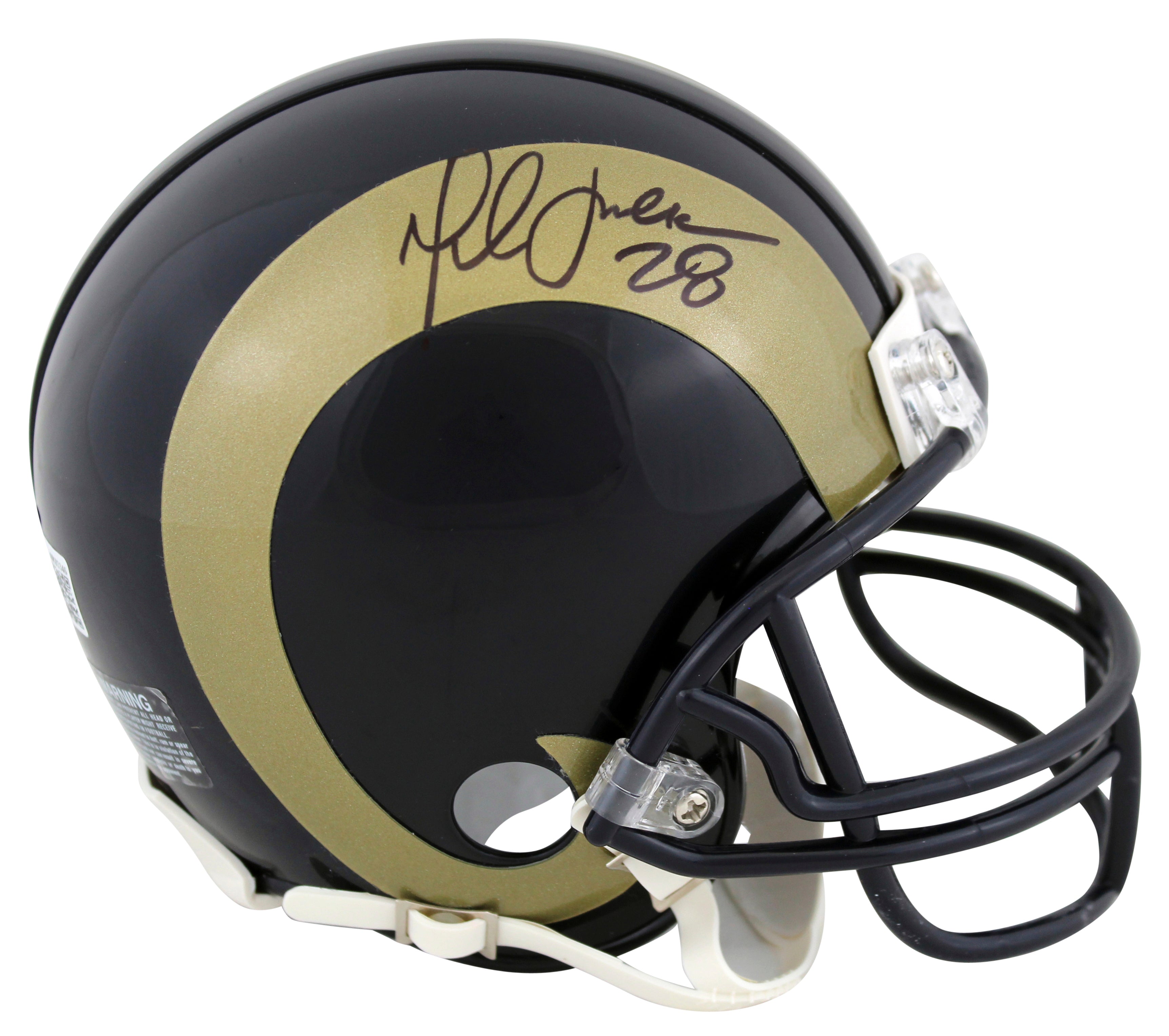 Rams Marshall Faulk Authentic Signed 00-16 Throwback Rep Mini Helmet BAS Witness