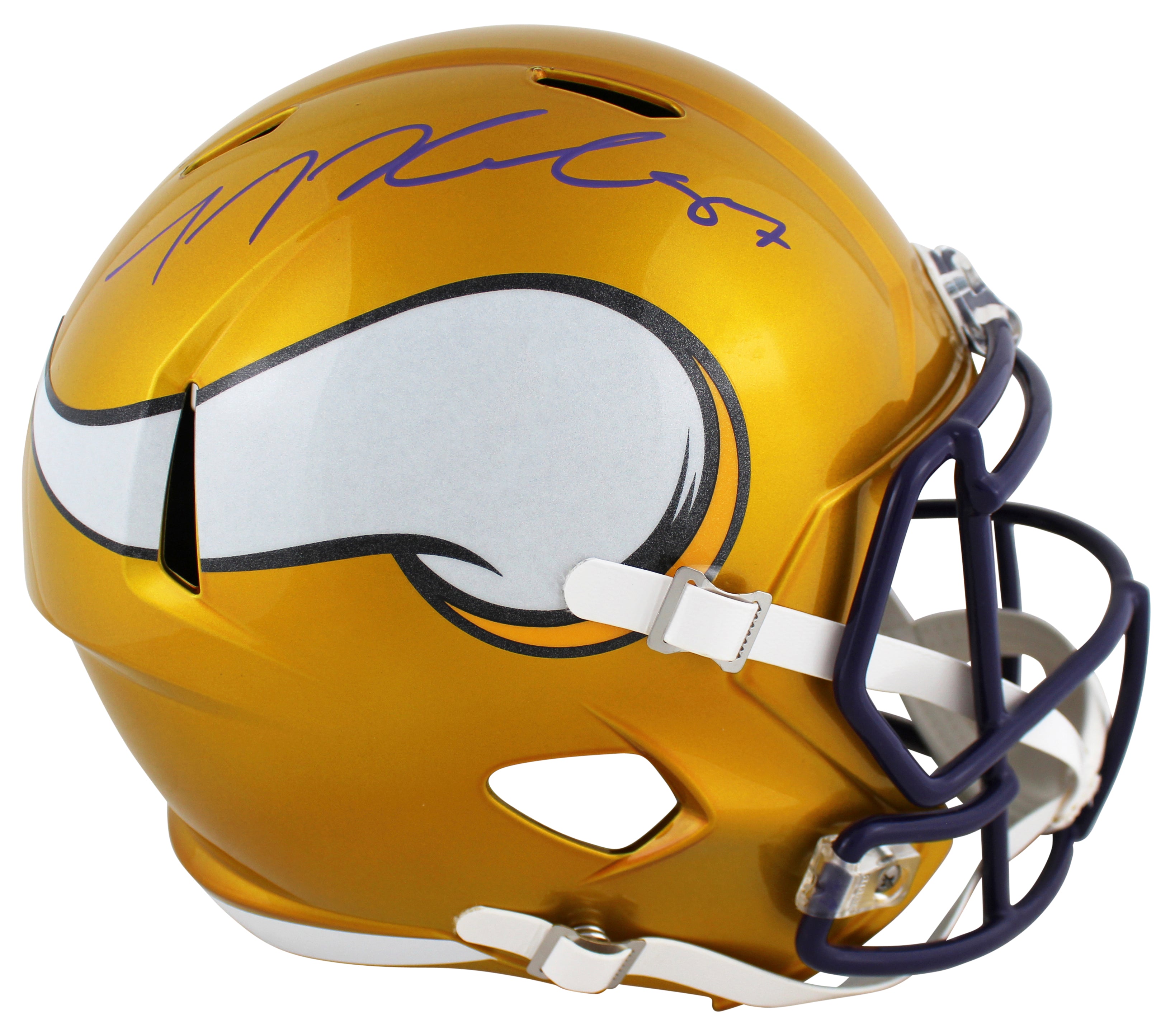 Vikings T.J. Hockenson Signed Flash Full Size Speed Rep Helmet w/ Case BAS Wit