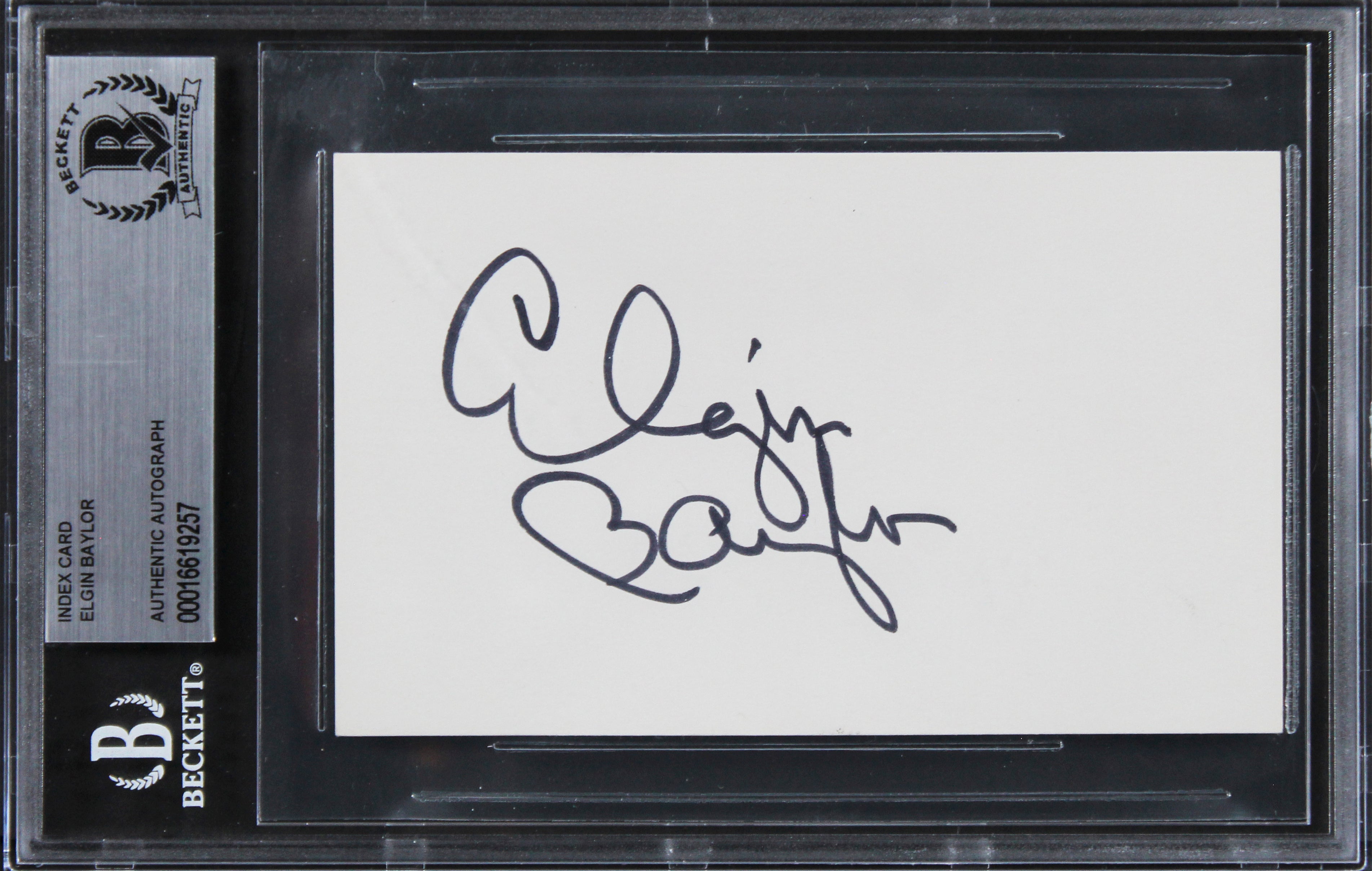 Lakers Elgin Baylor Authentic Signed 3x5 Index Card Autographed BAS Slabbed