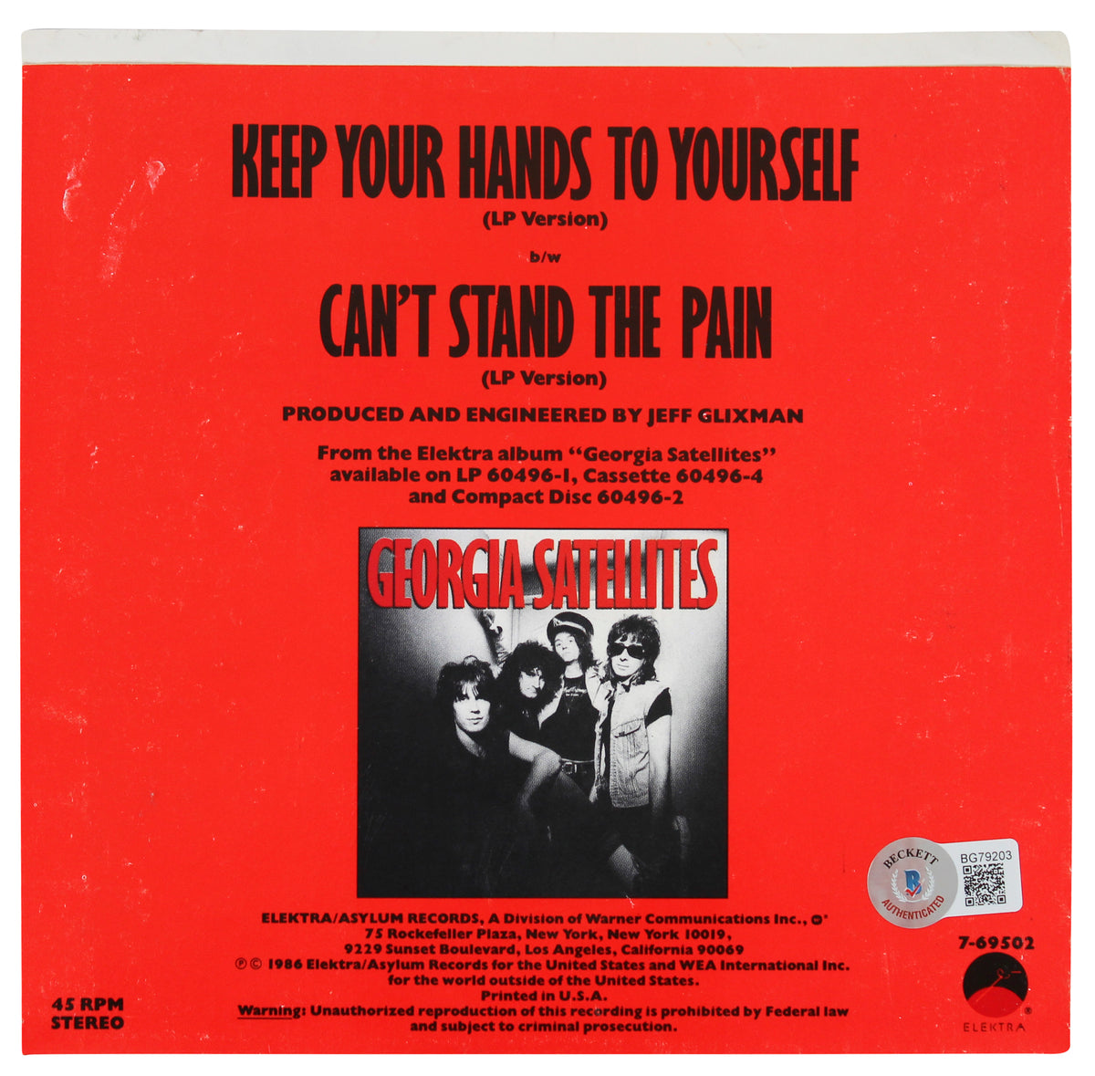 Dan Baird & Mauro Magellan Signed Keep Your Hands to Yourself 45 Album Cover BAS