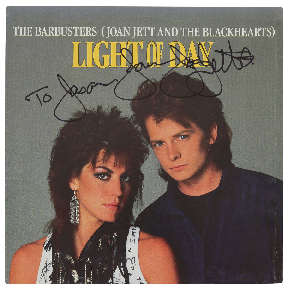 Joan Jett Signed The Barbusters Light of Day 45 RPM Album Cover BAS #BG79114