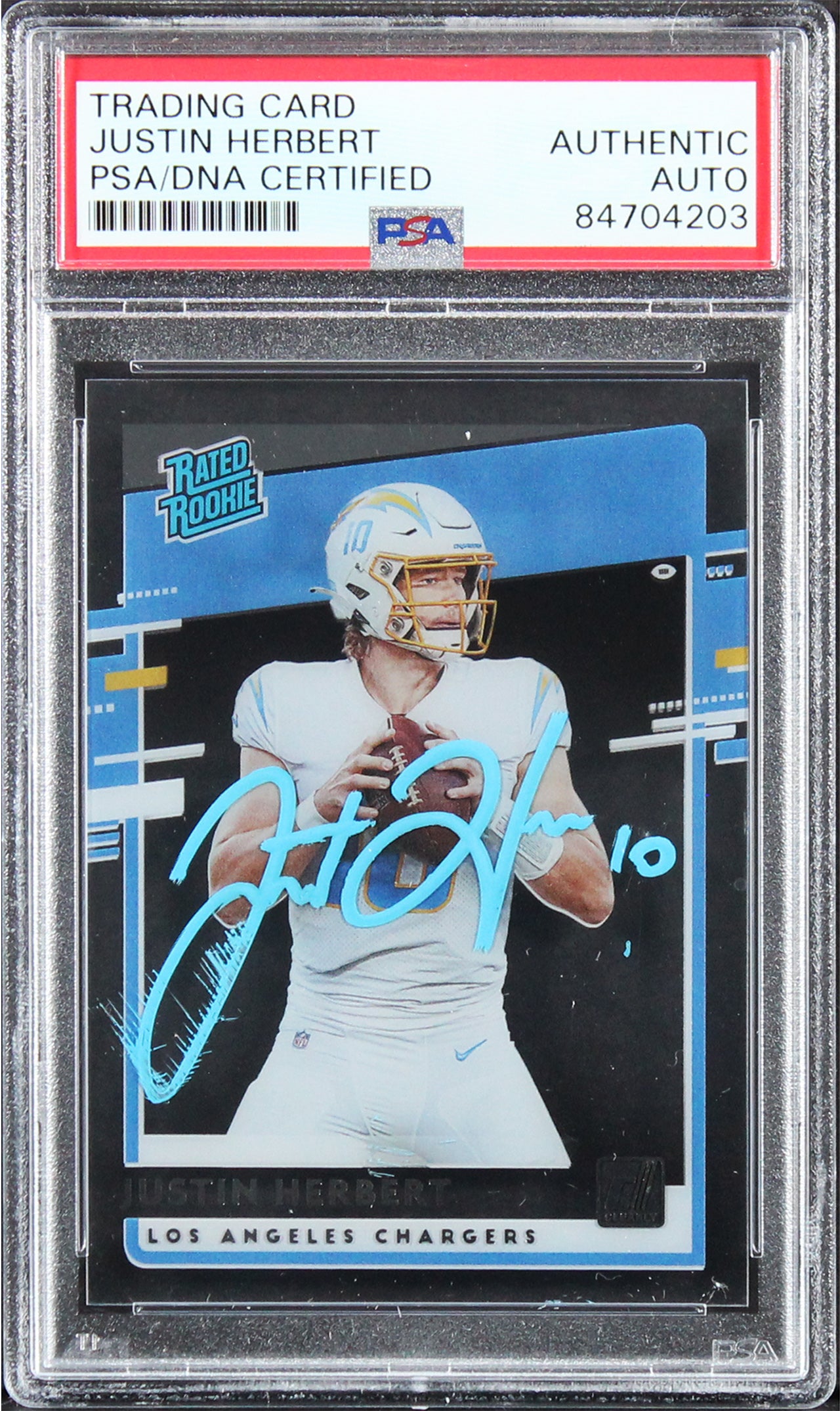 Chargers Justin Herbert Signed 2020 Panini Chronicles # RR-JH RC Card PSA Slab