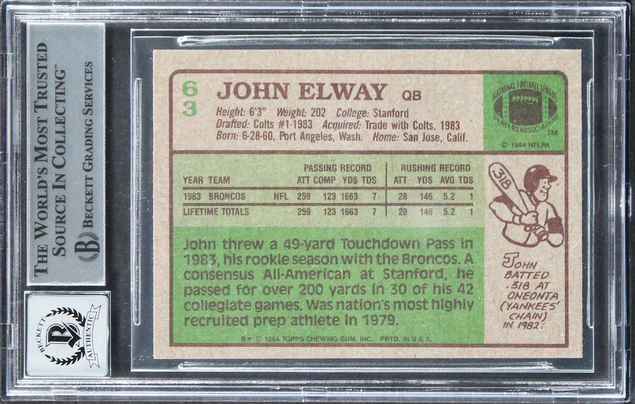 Broncos John Elway "HOF 04" Signed 1984 Topps #63 Rookie Card Auto 10! BAS Slab