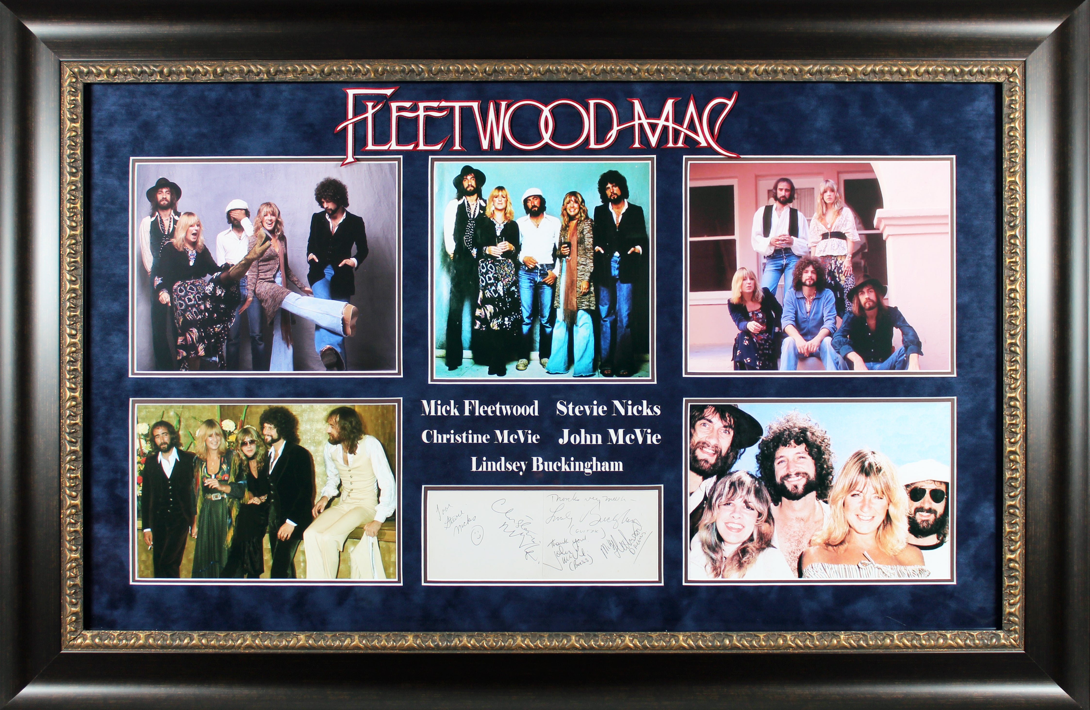 Fleetwood Mac (5) Nicks, Buckingham, McVie +2 Signed 3.5x8.75 Framed Display BAS
