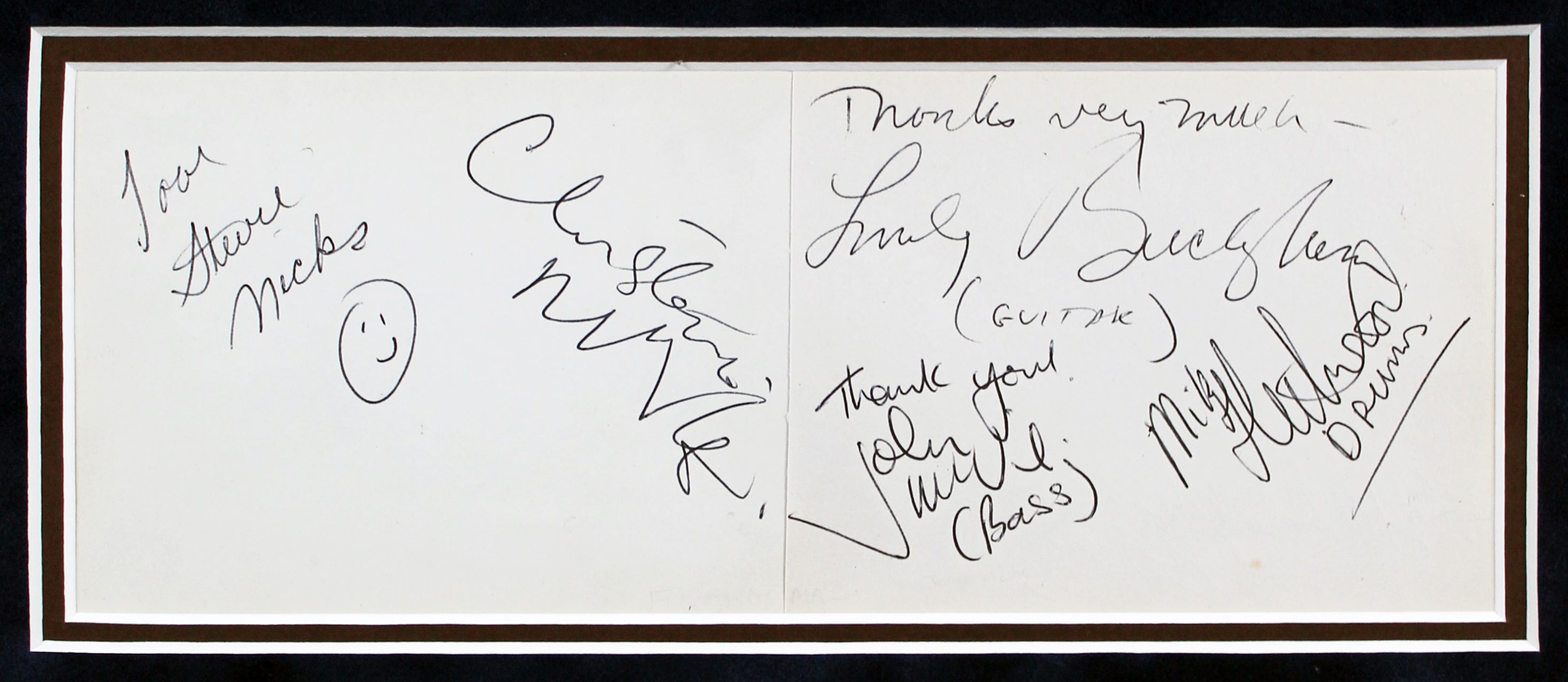 Fleetwood Mac (5) Nicks, Buckingham, McVie +2 Signed 3.5x8.75 Framed Display BAS
