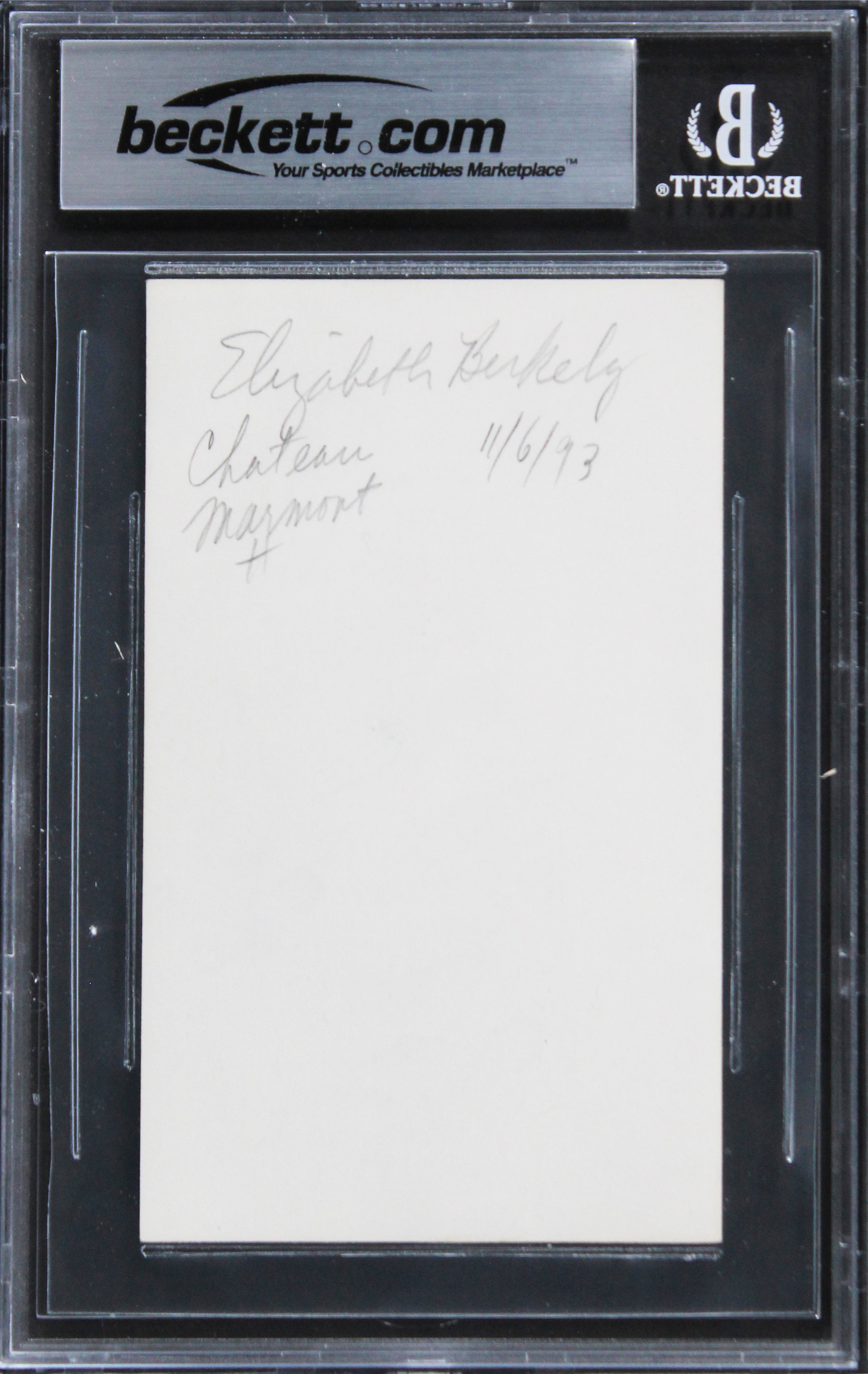 Elizabeth Berkley Saved By The Bell Signed 3x5 Index Card BAS Slabbed 3